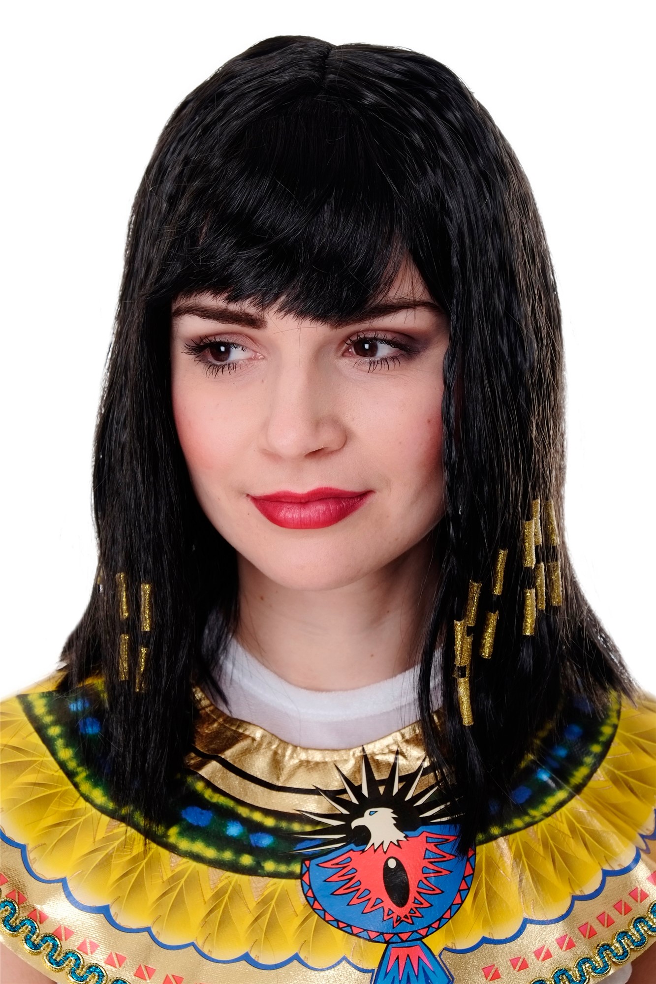 Party/Fancy Dress/Halloween Lady WIG fringe black CLEOPATRA 30s egyptian Hollywood Diva Cosplay, front view, WIG ME UP: Your Perücken Online Shop Party Wig, Ladies, Black, straight, shoulder-length