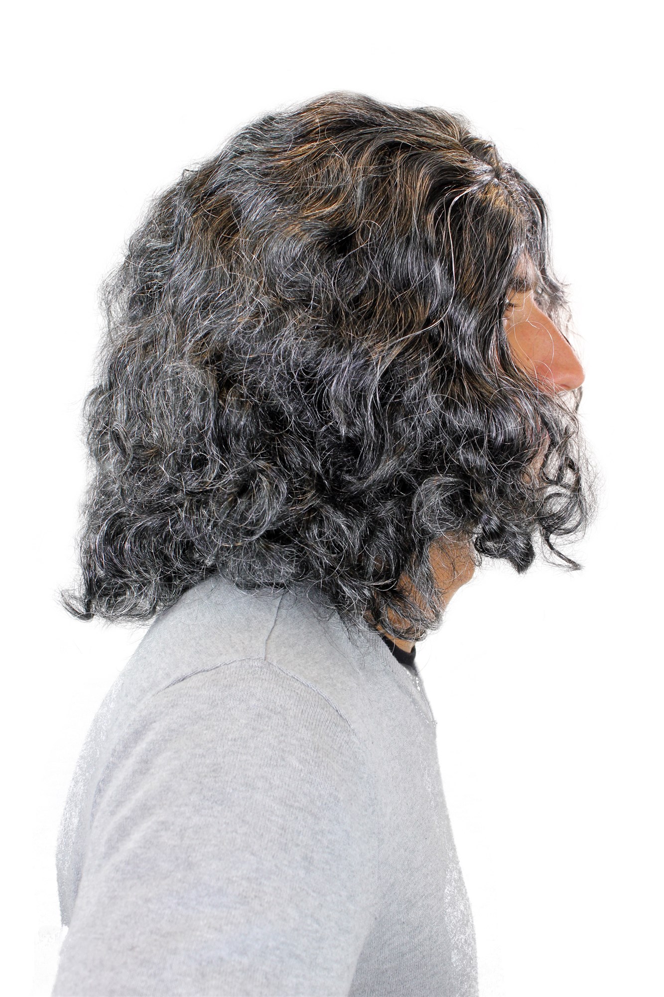 günstige Party Perücke, Perücke & Bart Urmensch Neandertaler Schwarz-Grau-Mix 6098, Ansicht 8, WIG ME UP: Ihr Perücken Online Shop wellige Party Perücke Grau schulterlange Haare Unisex