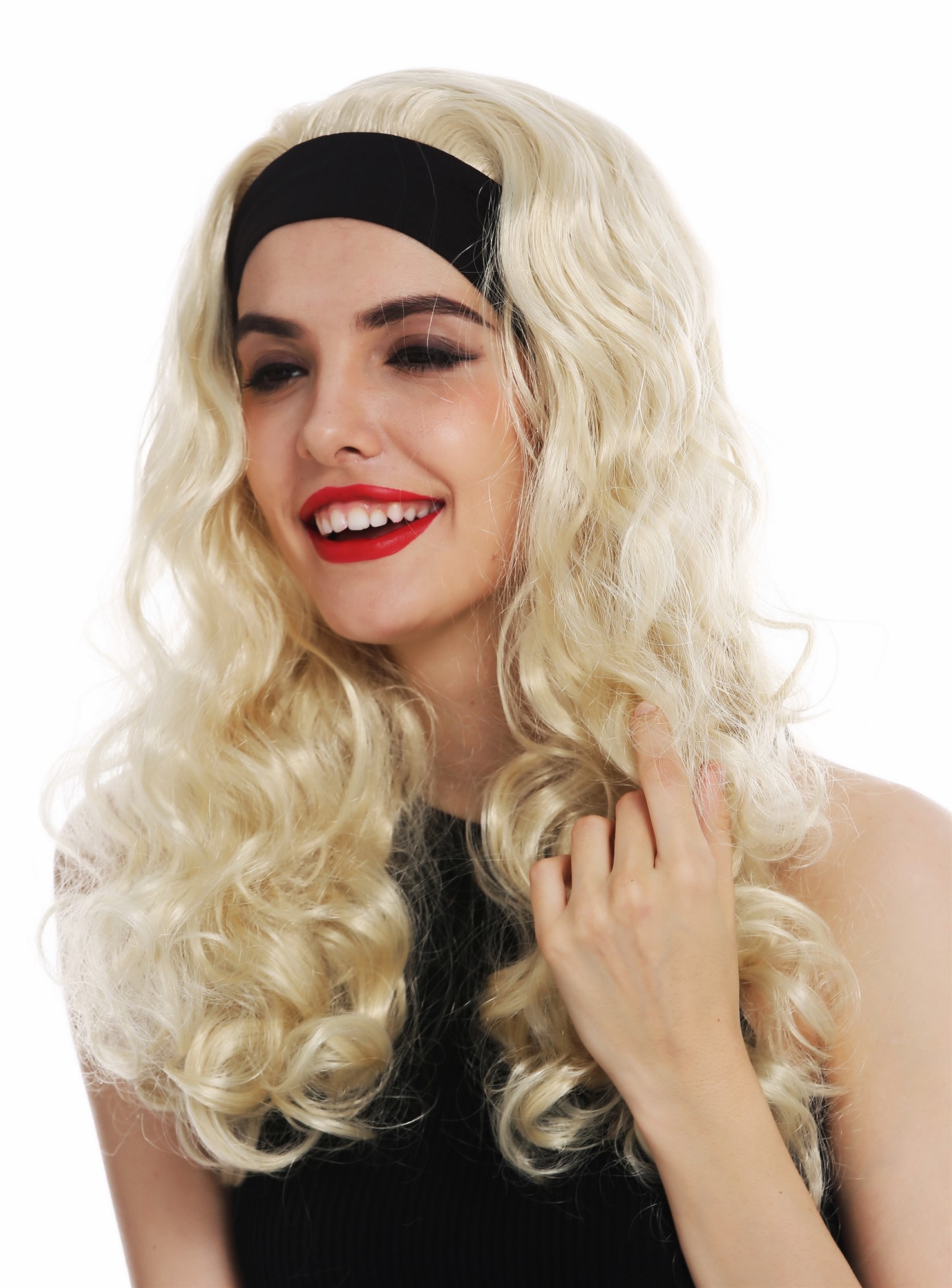 Women's wig Halloween head band long blonde curly voluminous 80's retro 12110, view 3, WIG ME UP: Your Perücken Online Shop Party Wig, Ladies, light blonde, curled, long