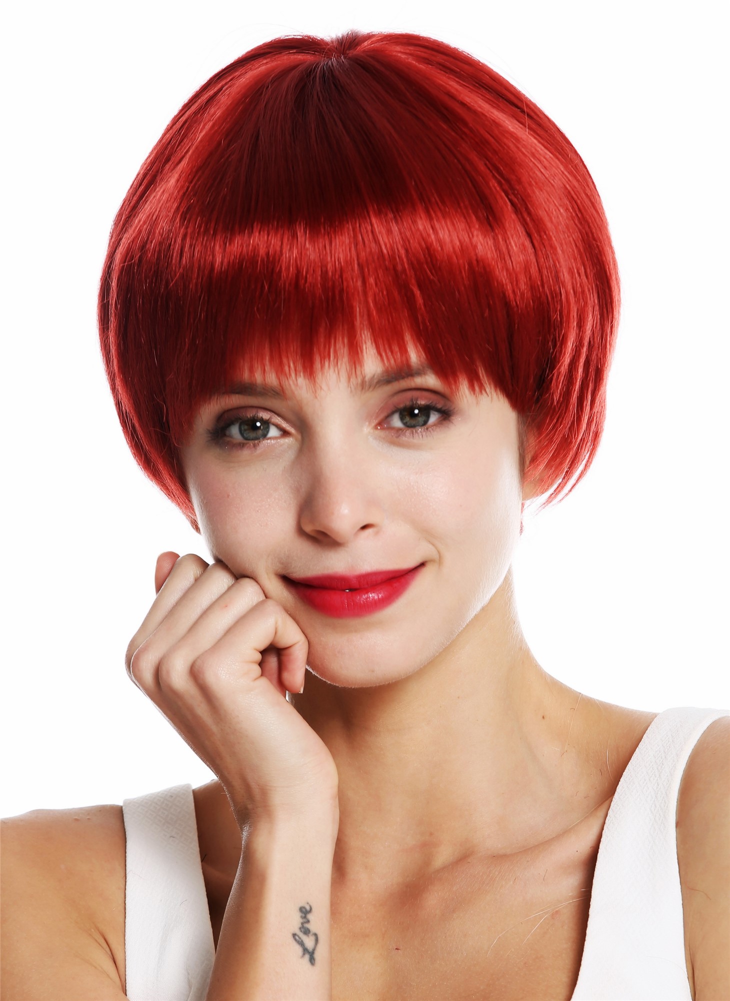 hochwertige Qualitätsperücken, Perücke kurz Page Pagenschnitt Rot Kupferrot VK-53-135, Ansicht 2, WIG ME UP: Ihr Perücken Online Shop glatte Tressen-Perücke mit Kopfhaut-Imitat Kupferrot kurze Haare für Damen