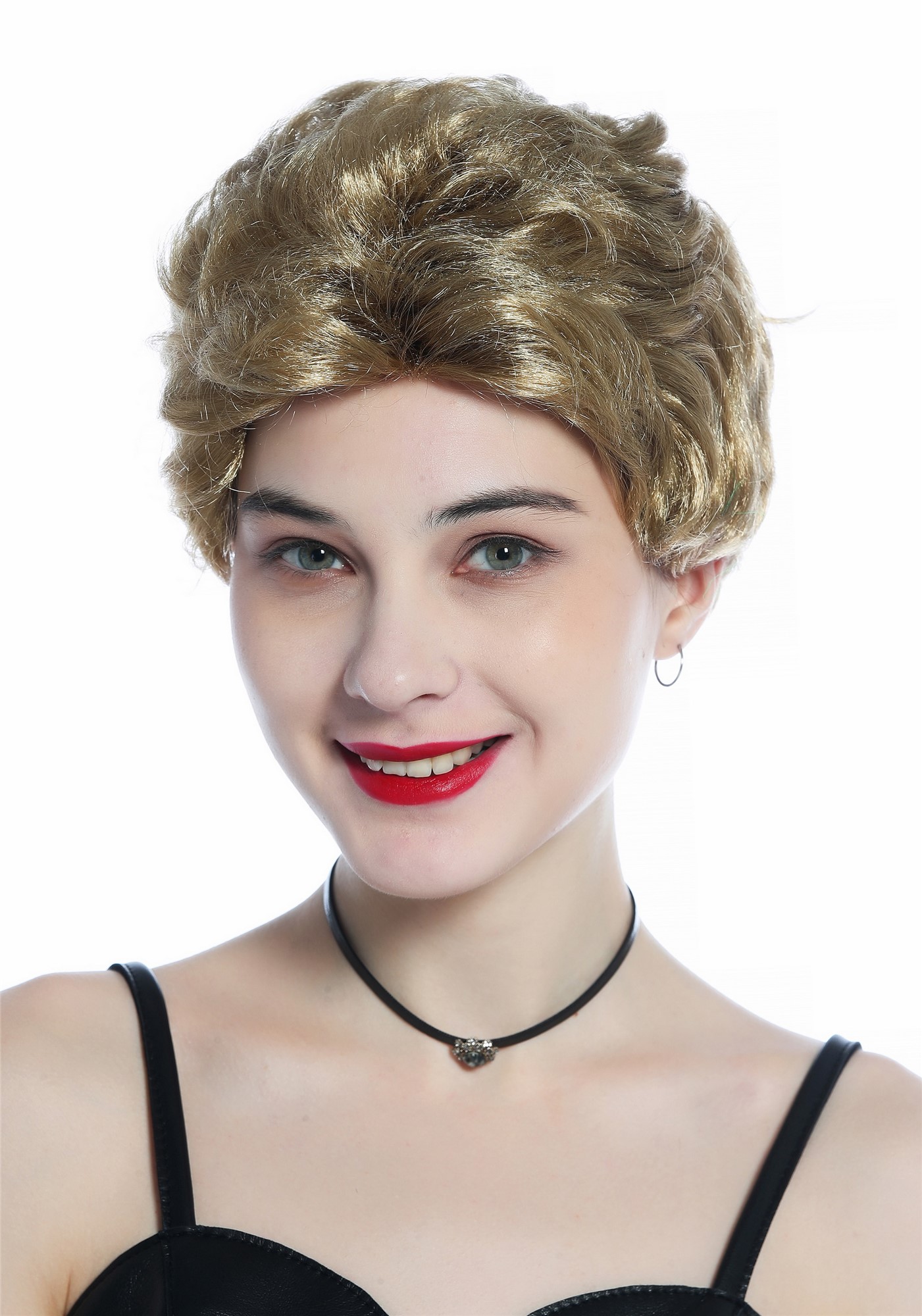günstige Party Perücke, Perücke kurz wellig gewellt blond 215220-FR61B-6, Ansicht 6, WIG ME UP: Ihr Perücken Online Shop wellige Party Perücke Goldblond kurze Haare für Damen