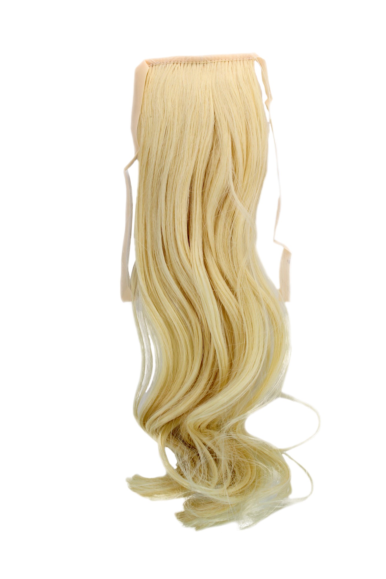 YZF-TC18-88 Hairpiece Pontail Pigtail extension slim light wavy comb and ribbon bright blond, front view, WIG ME UP: Your Perücken Online Shop Ponytails, light blonde, wavy, shoulder-length