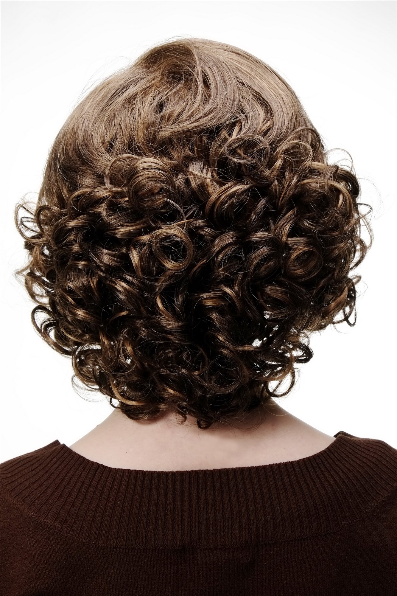 hochwertige Qualitätsperücken, Perücke Braun Gesträhnt Lockig GFW1646-8H27, Ansicht 4, WIG ME UP: Ihr Perücken Online Shop lockige Tressen-Perücke Dunkelbraun-Mittelblond-Mix kurze Haare für Damen