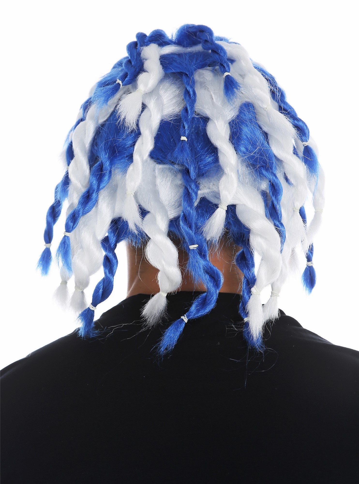 Party Wig, Unisex, white-blue mix, Braided, shoulder-length