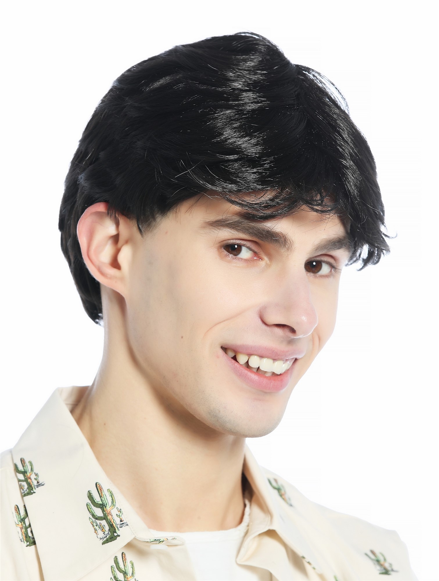 Wig Men Women Halloween Carnival short parting smooth black210329, view 3, WIG ME UP: Your Perücken Online Shop Party Wig, Unisex, black-brown, straight, short