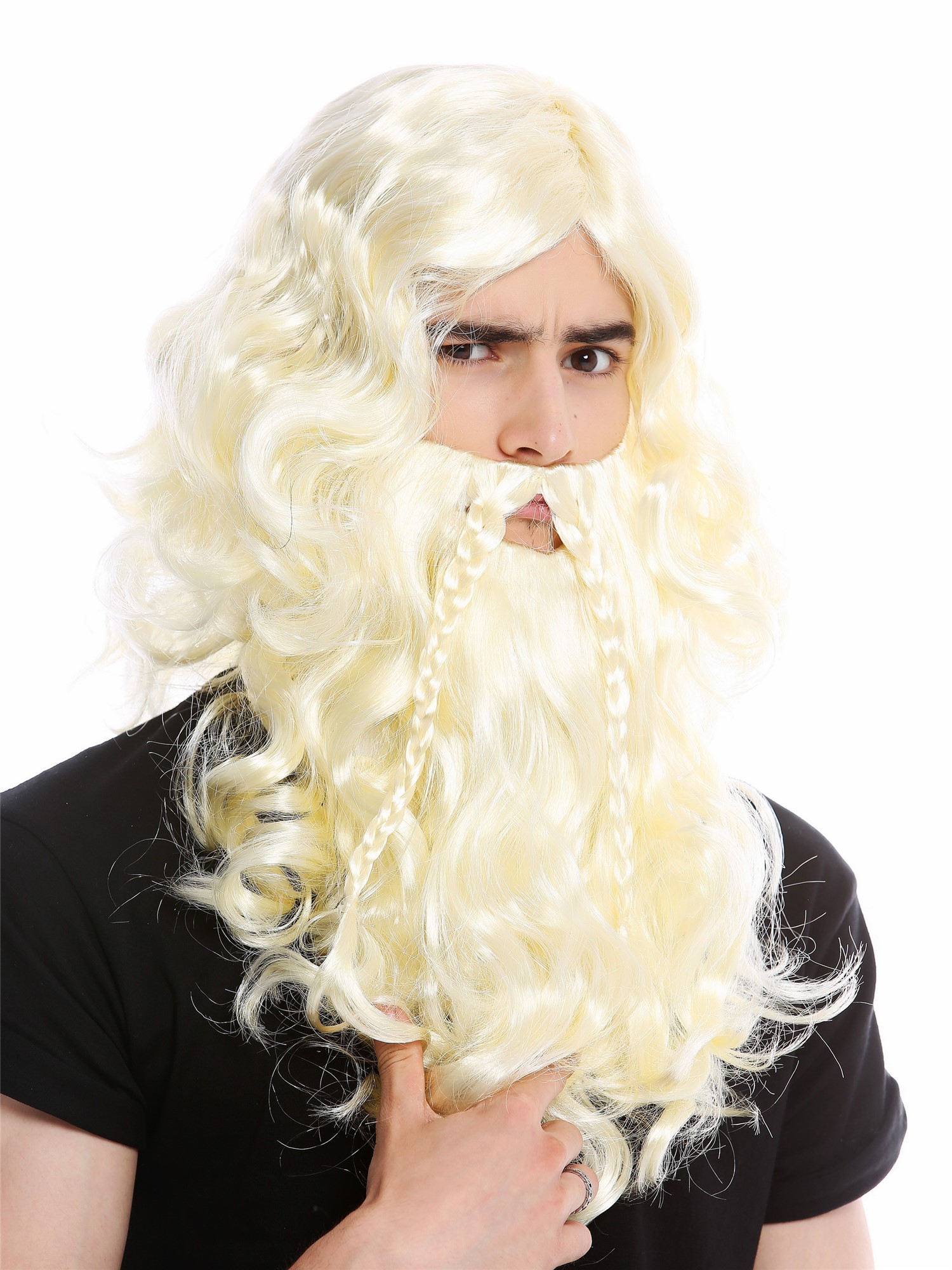 Wig Beard Set braided long wild Viking Northman Barbarian Dwarf Blond  90760-A+B, front view, WIG ME UP: Your Perücken Online Shop Party Wig, Men, Blonde, Braided, long