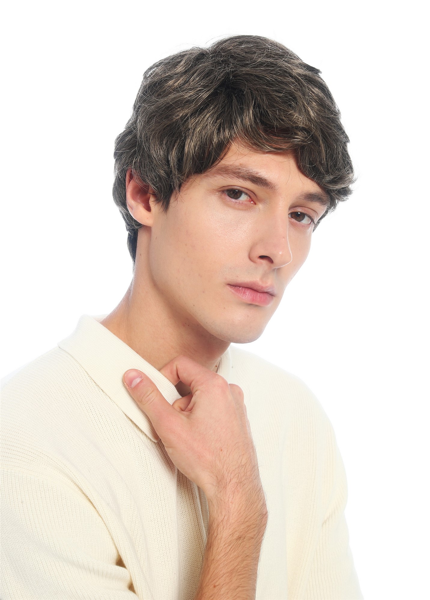 Perücke Damen Herren burschikos androgyn unsisex kurz wild gewellt Braun dunkelblonde Highlights VK-72-16SP4