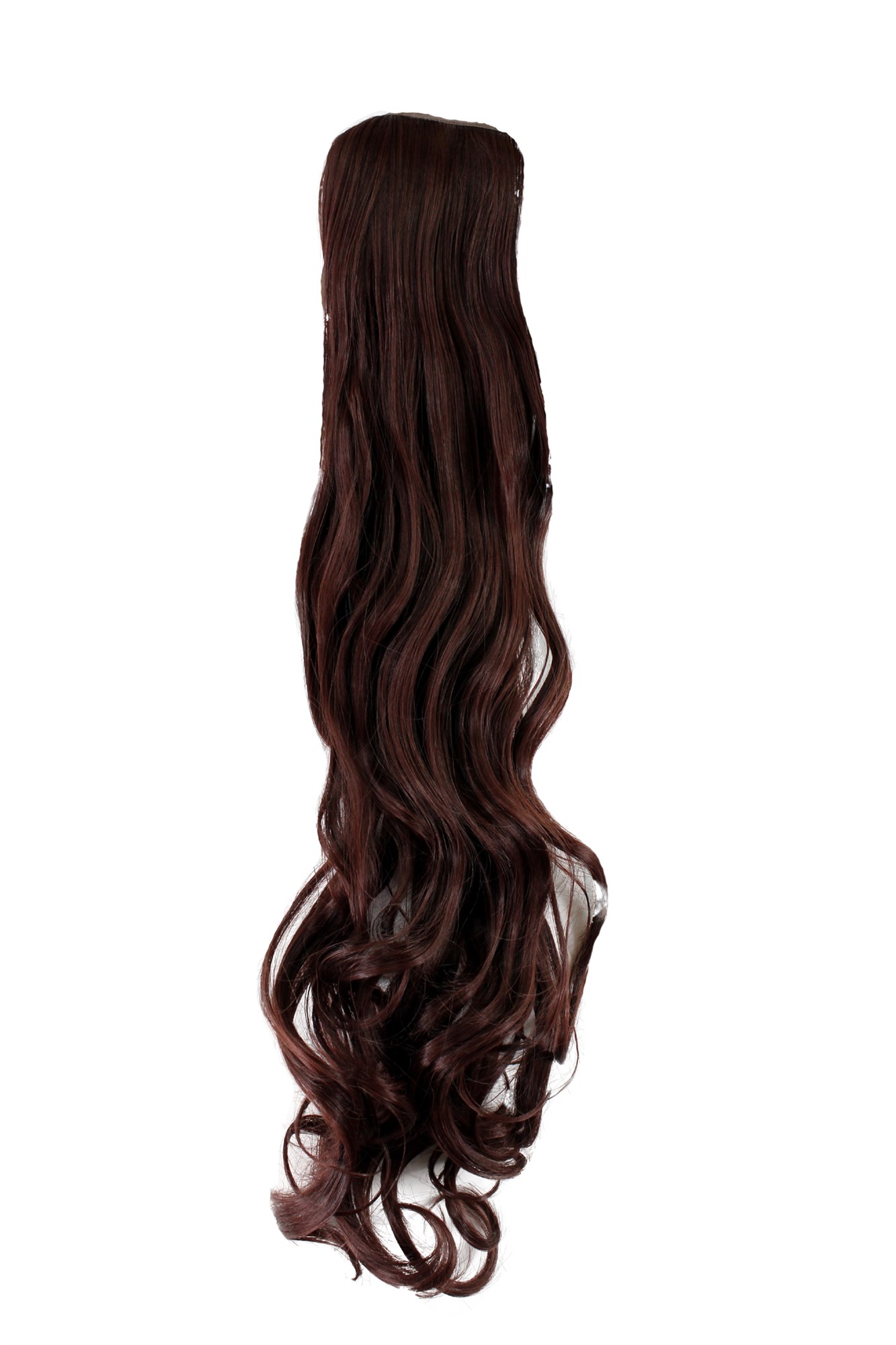 Ponytail Hairpiece comb & ribbon wrap-around long wavy dark quburn YZF-1094HT, front view, WIG ME UP: Your Perücken Online Shop Ponytails, chestnut brown, wavy, long