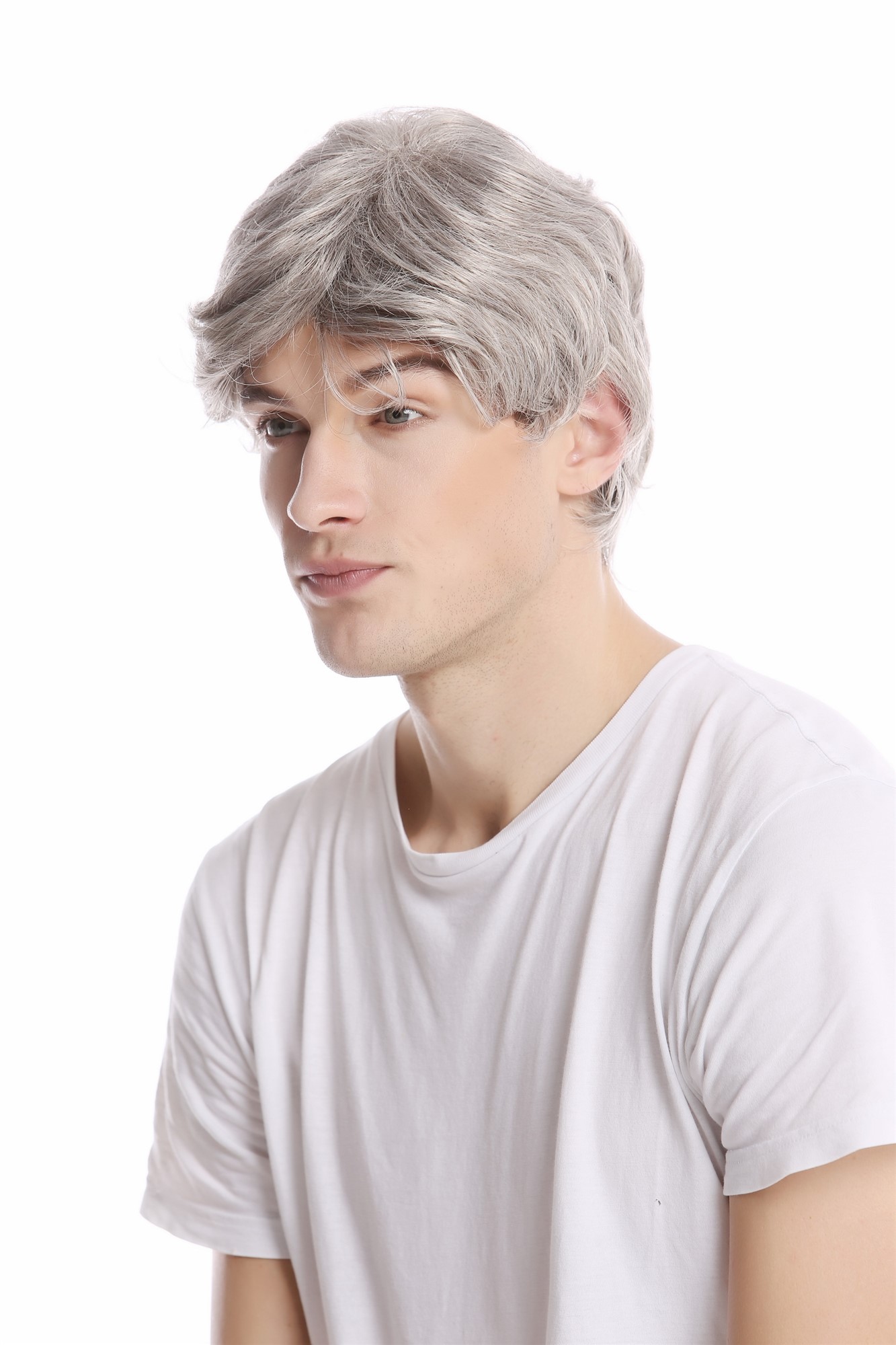 hochwertige Qualitätsperücken, Herrenperücke kurz Scheitel modisch grau meliert GFW355A-51, Ansicht 2, WIG ME UP: Ihr Perücken Online Shop wellige Tressen-Perücke Grau kurze Haare für Herren
