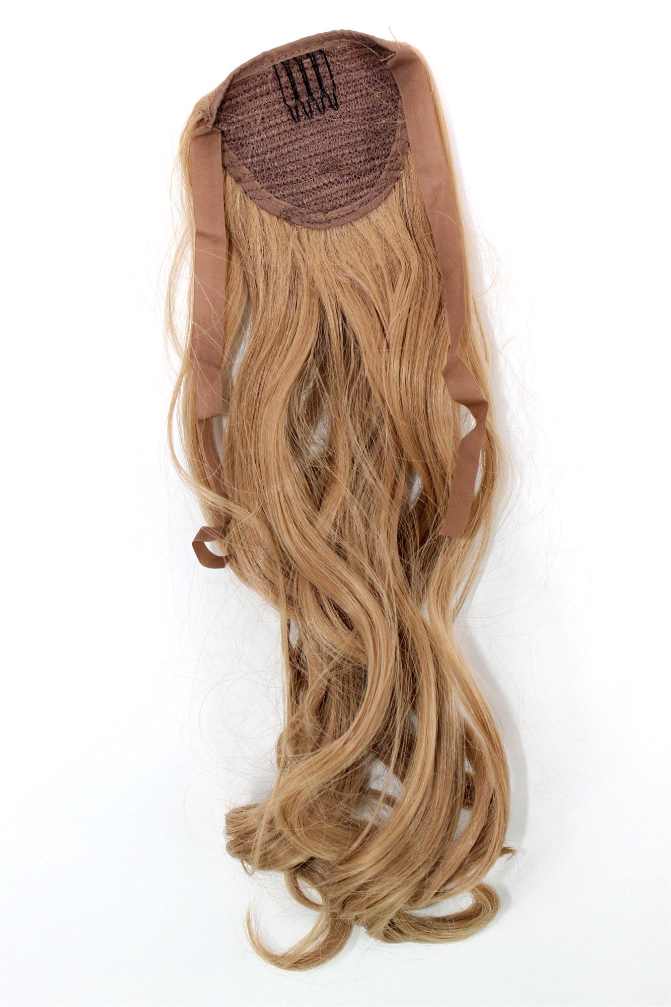 YZF-TC18-18 Hairpiece Pontail Pigtail extension slim light wavy comb and ribbon dark blond 18", view 2, WIG ME UP: Your Perücken Online Shop Ponytails, Blonde, wavy, shoulder-length