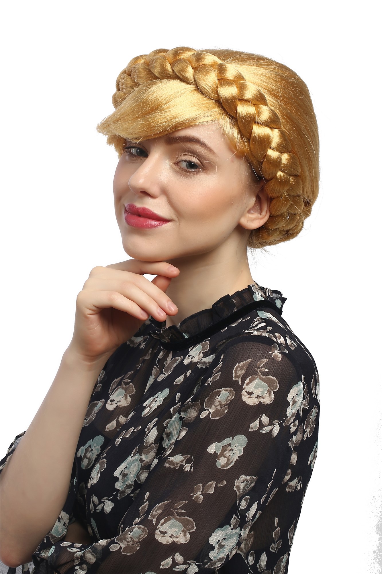 Lady Party Wig Fancy Dress blond long braided hir hairbun Russia Eastern Europe folk traditional, view 2, WIG ME UP: Your Perücken Online Shop Party Wig, Ladies, Blonde, Braided, short