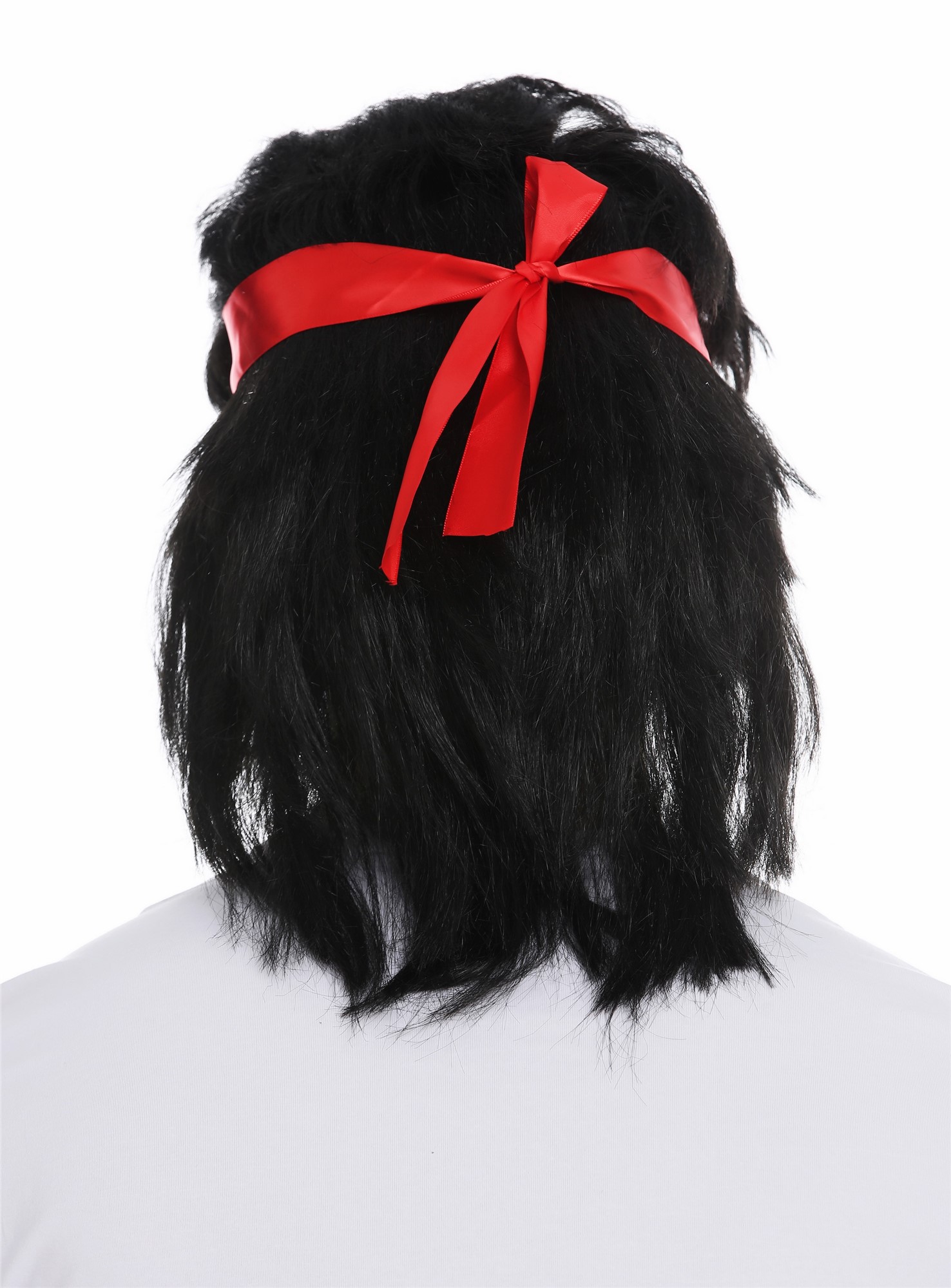 Wig & head band men long black mullet 80's action star fighter Kung Fu SARL001, view 6, WIG ME UP: Your Perücken Online Shop Party Wig, Men, pitch black, straight, shoulder-length
