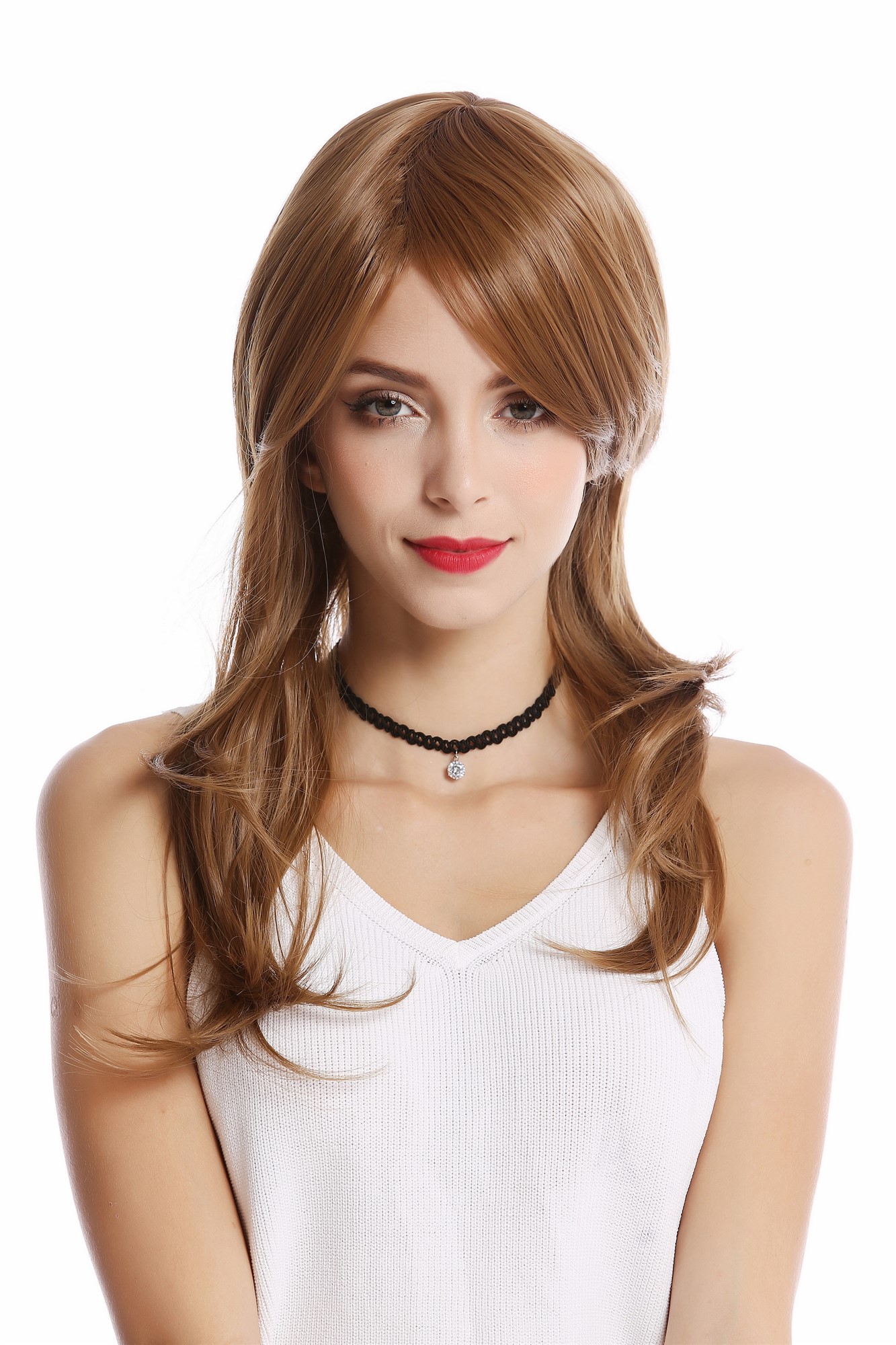 günstige Party Perücke, Perücke braun gestuft Scheitel XH-804-KII27, Vorderansicht, WIG ME UP: Ihr Perücken Online Shop wellige Party Perücke Braun lange Haare für Damen
