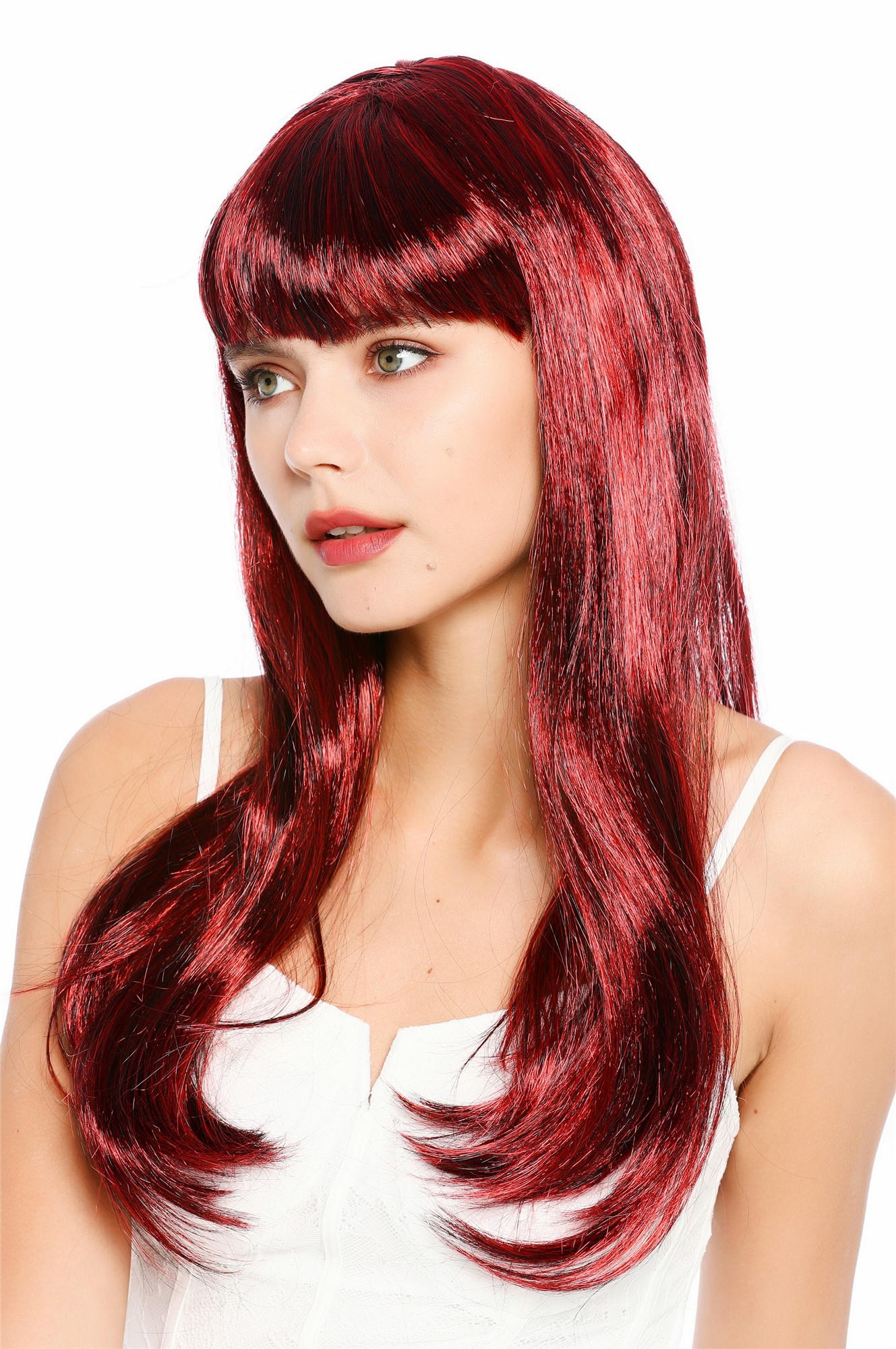 glatte Party-Perücke Dunkelrot, Rot-Schwarz-Mix 60 cm lange Perücke für Damen