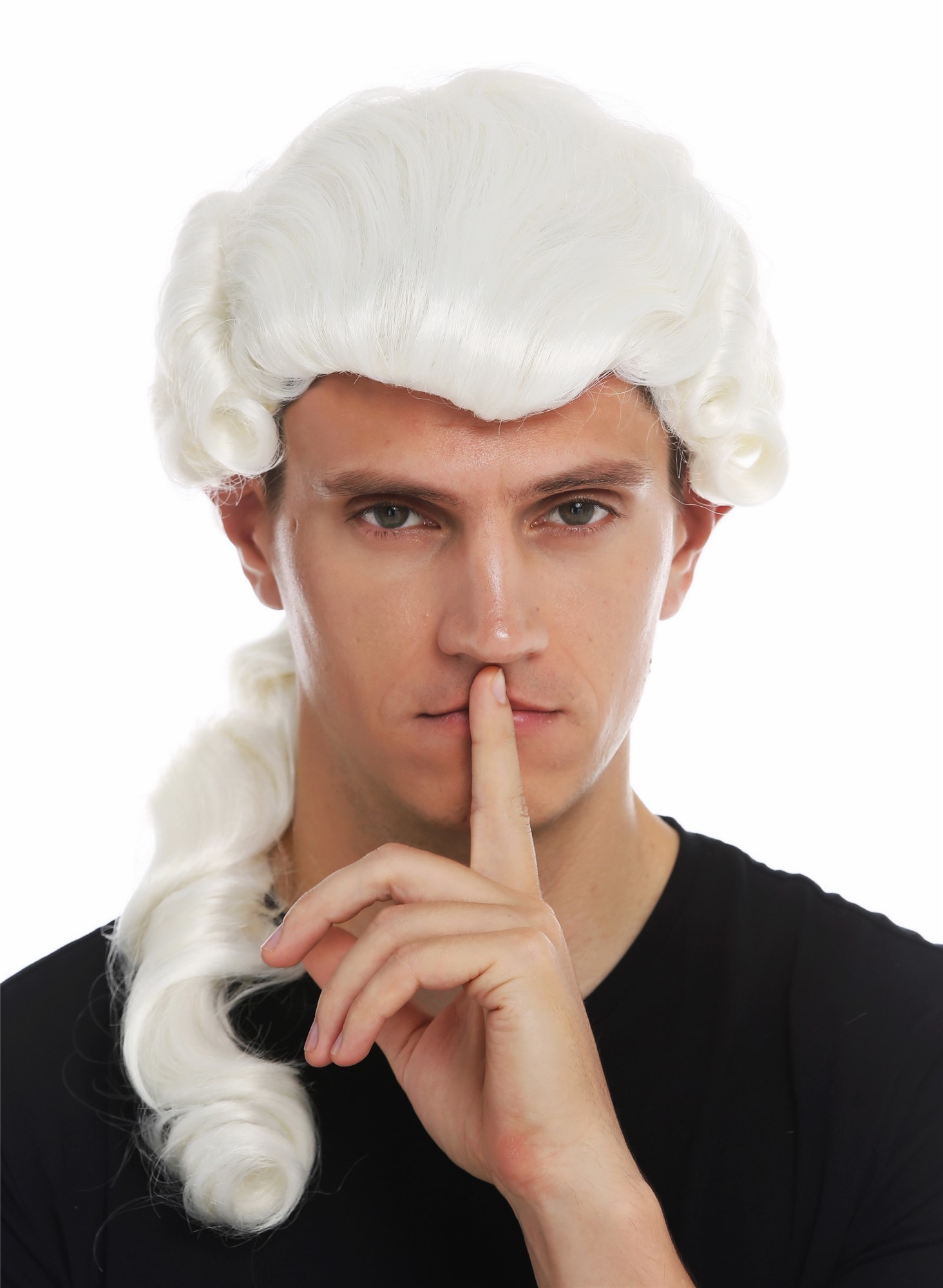 hochwertige Qualitätsperücken, Perücke Barock Edelmann Zopf Weiß VK-31-1001, Vorderansicht, WIG ME UP: Ihr Perücken Online Shop wellige Tressen-Perücke Blütenweiß lange Haare für Herren