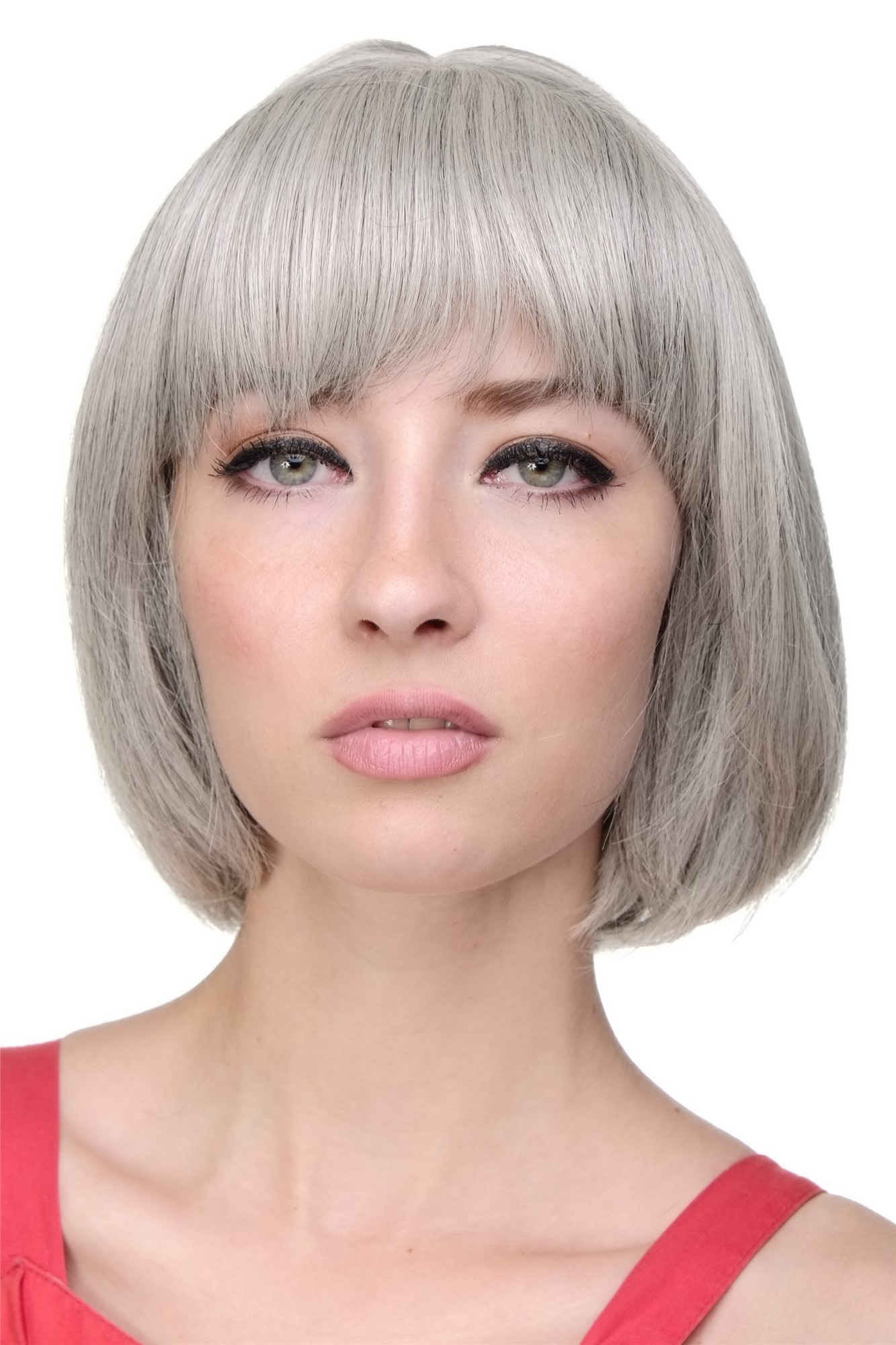 Lady  Wig short Page Bob fringe bangs silvery grey 703-51, front view, WIG ME UP: Your Perücken Online Shop Quality Wigs, Ladies, silver-gray-black, straight, short