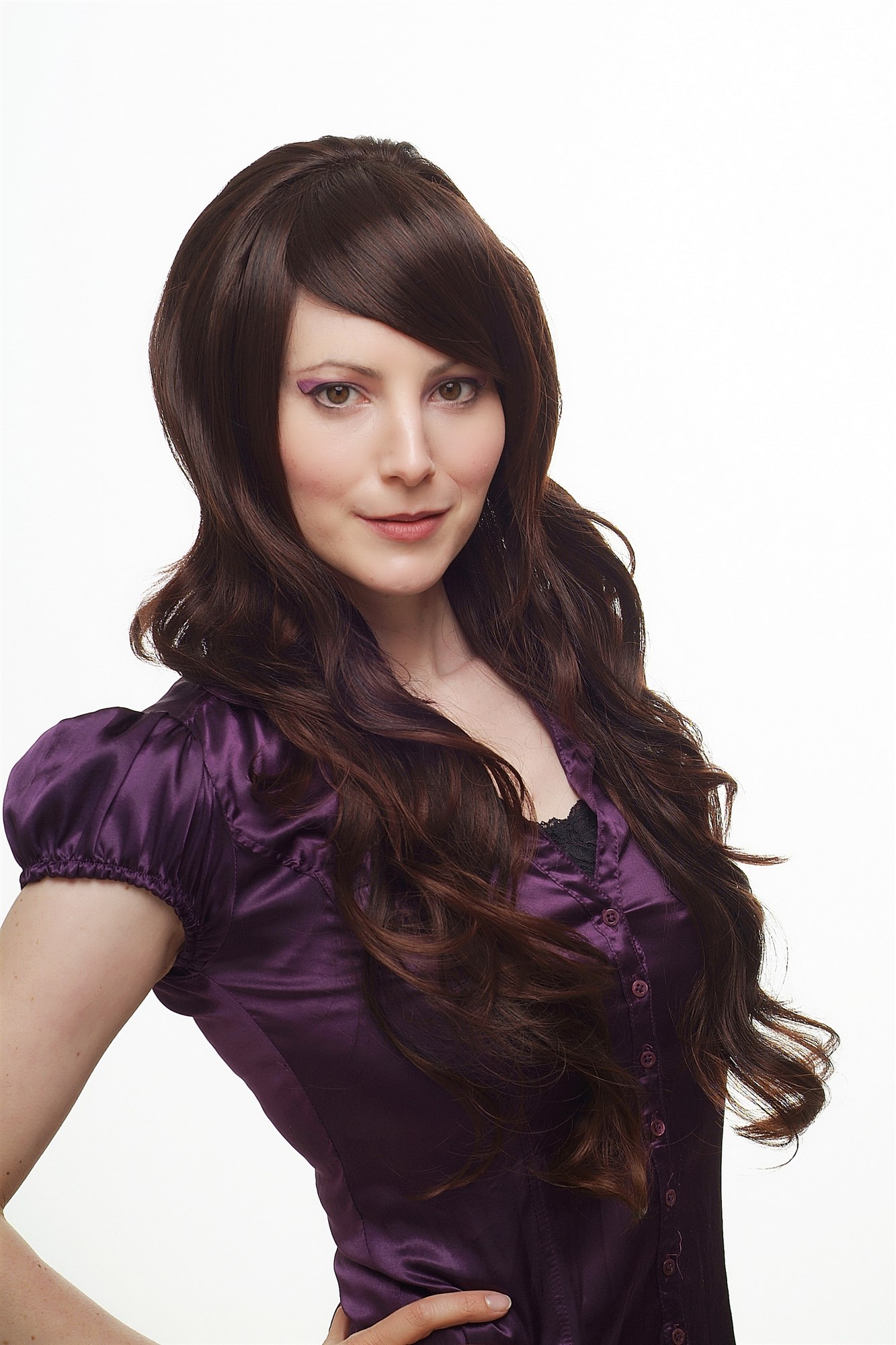 hochwertige Qualitätsperücken, Perücke toupiert 60ies Retro Mahagoni H9149-2T33, Ansicht 6, WIG ME UP: Ihr Perücken Online Shop wellige Tressen-Perücke Braun lange Haare für Damen