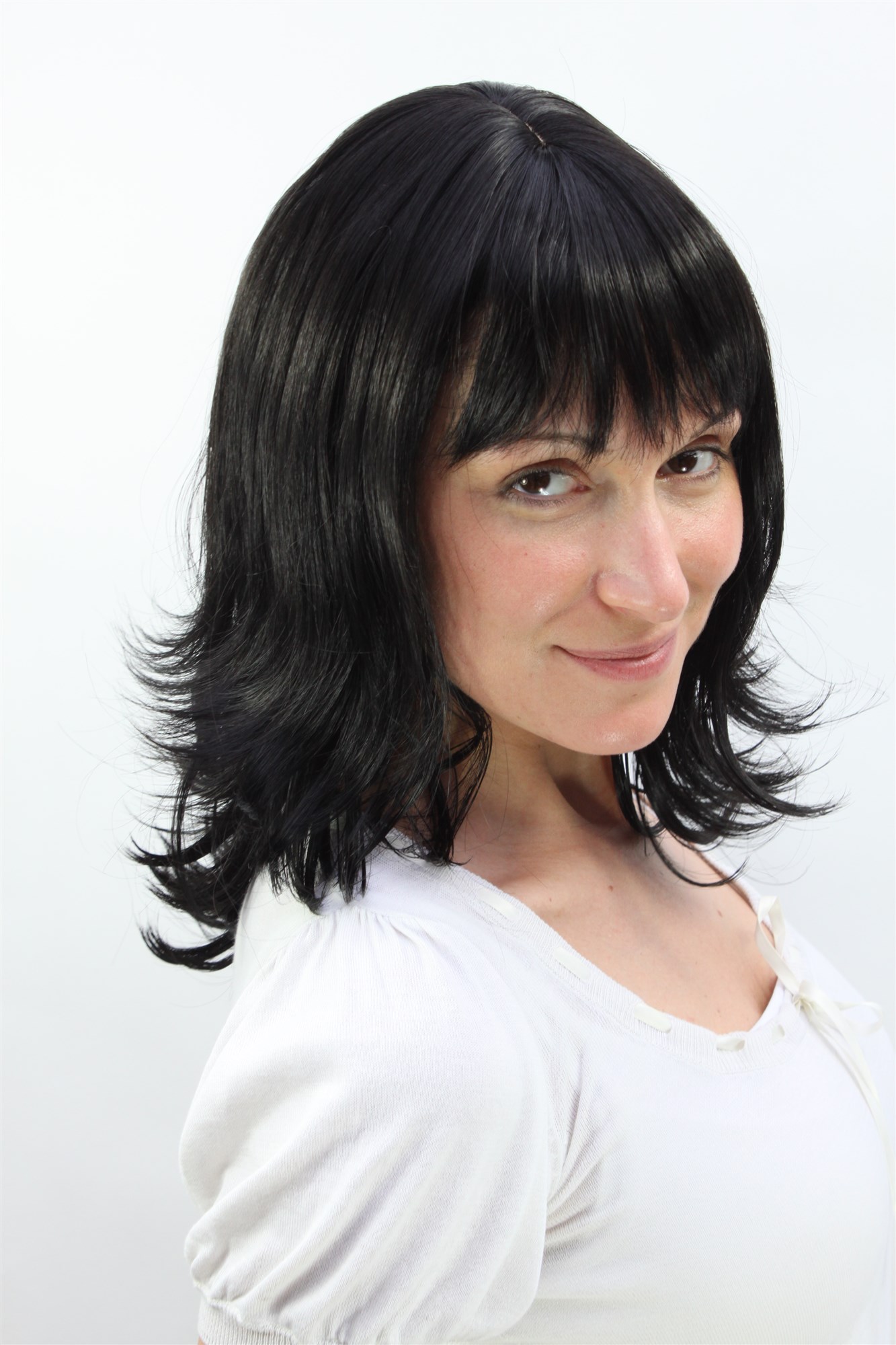 Lady women wig classy black shoulder-length straight wavy tips 3017 , view 2, WIG ME UP: Your Perücken Online Shop Quality Wigs, Ladies, black-brown, wavy, shoulder-length