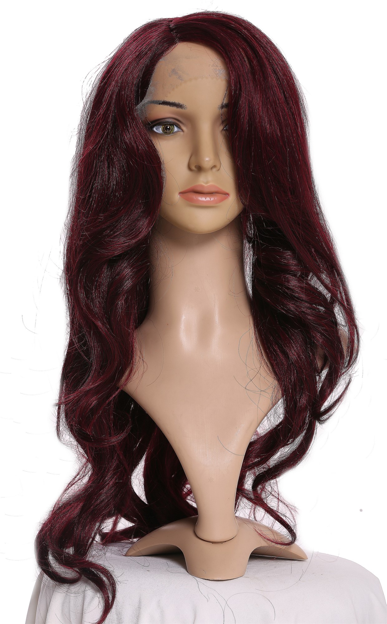 Lady wig long wavy parting lace front monofilament black strreaked red LO1703-MF, view 7, WIG ME UP: Your Perücken Online Shop Quality Wigs, Ladies, black-brown-garnet red mix, wavy, long