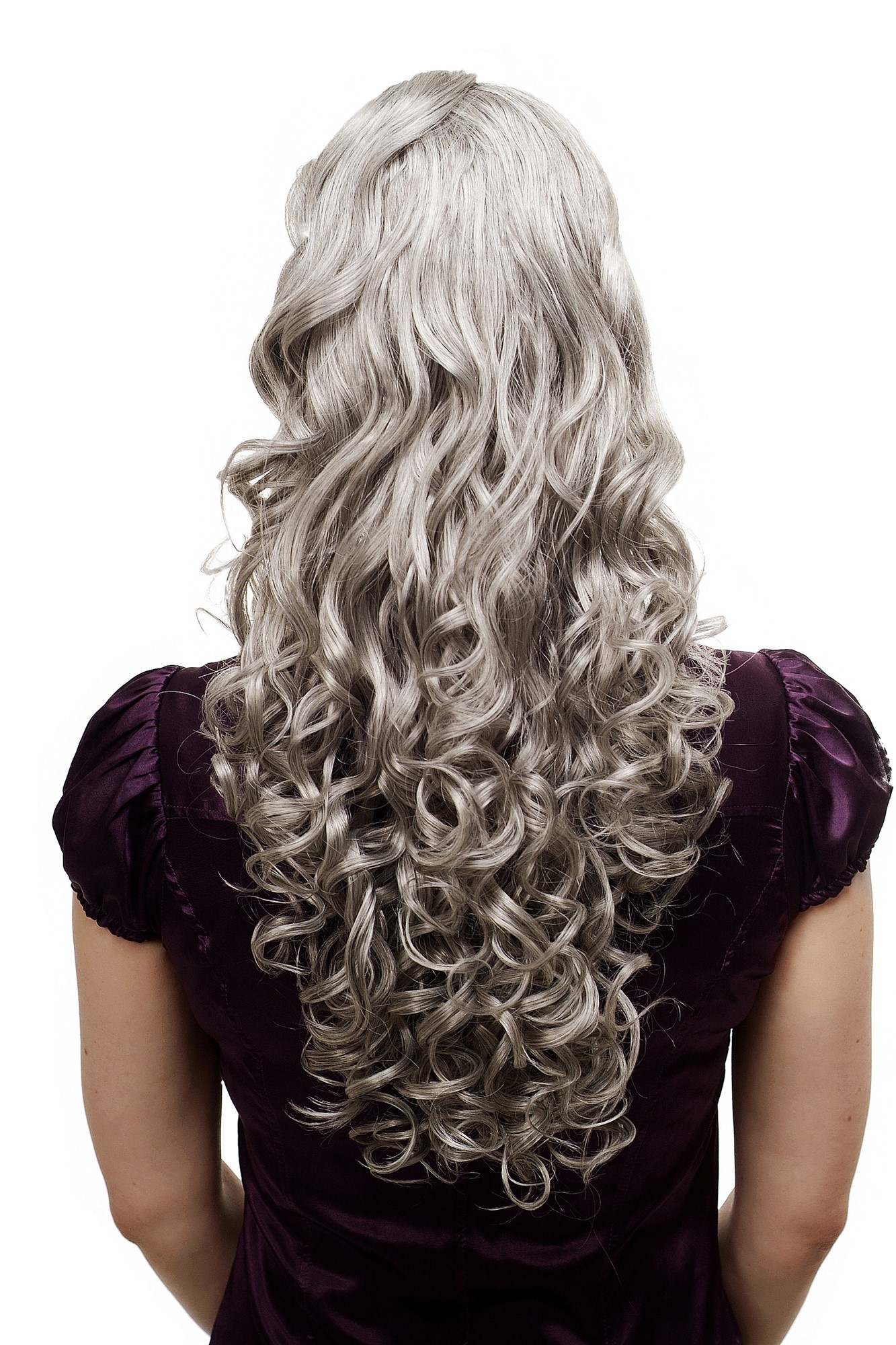 N310-51 Hairpiece PONYTAIL extension VERY long MASSIVE volume voluminous curly AMAZING curls kinks silver grey gray 23", front view, WIG ME UP: Your Perücken Online Shop Ponytails, Grey, curled, long