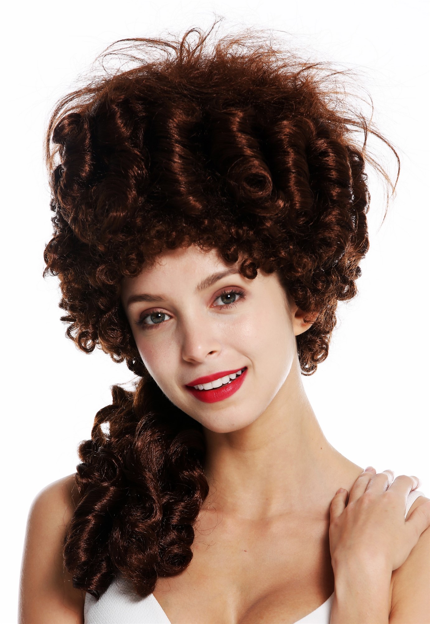 günstige Party Perücke, Perücke Barock Turmfrisur Pompadour Rotbraun 91029-ZA33, Vorderansicht, WIG ME UP: Ihr Perücken Online Shop lockige Party Perücke Mahagoni lange Haare für Damen
