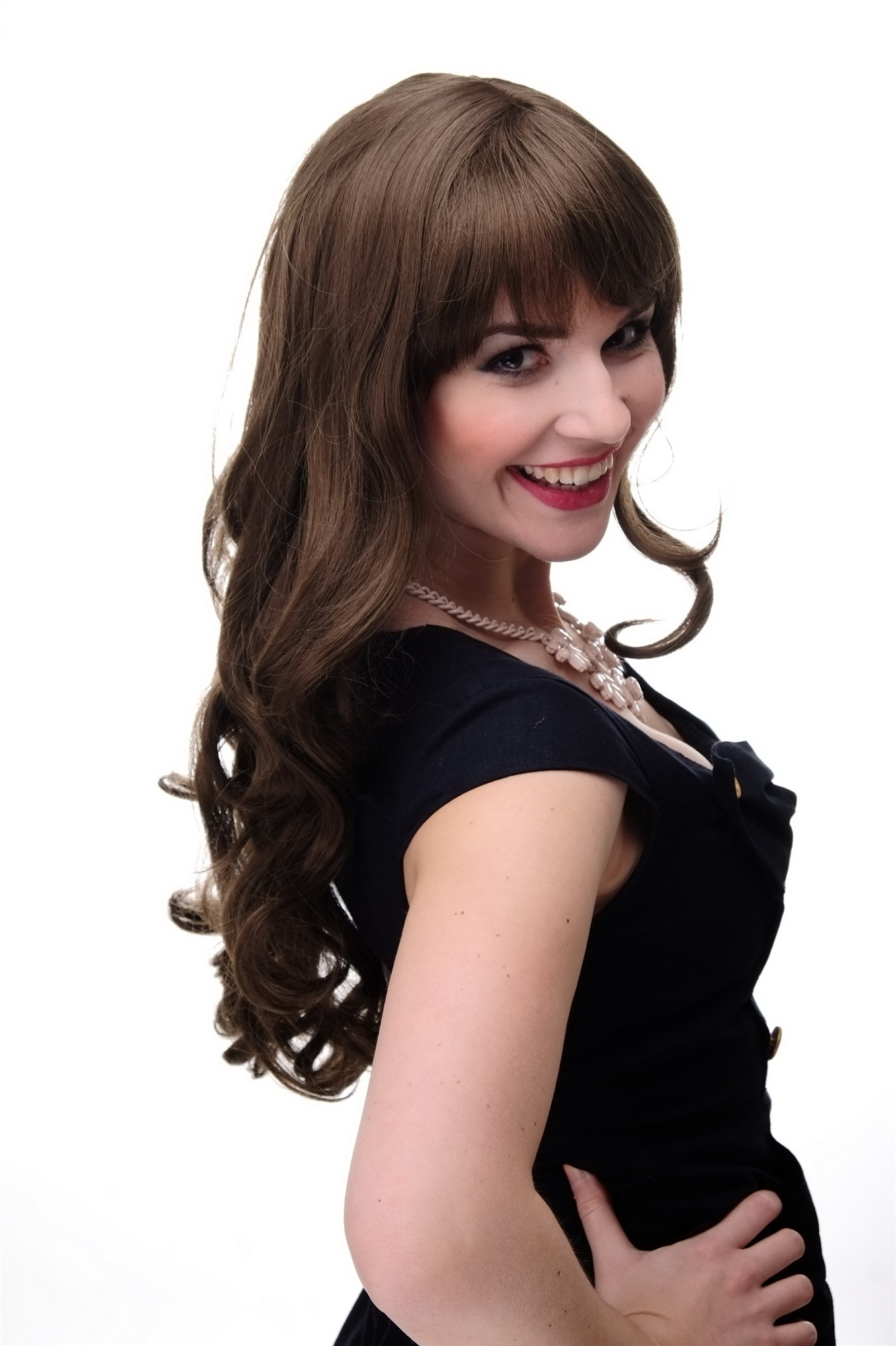 hochwertige Qualitätsperücken, Lange Damen Perücke mit großen kräftigen Locken Pony Mittel-Goldbraun 285-10, Ansicht 4, WIG ME UP: Ihr Perücken Online Shop lockige Tressen-Perücke mit Kopfhaut-Imitat Mittel-Goldbraun lange Haare für Damen