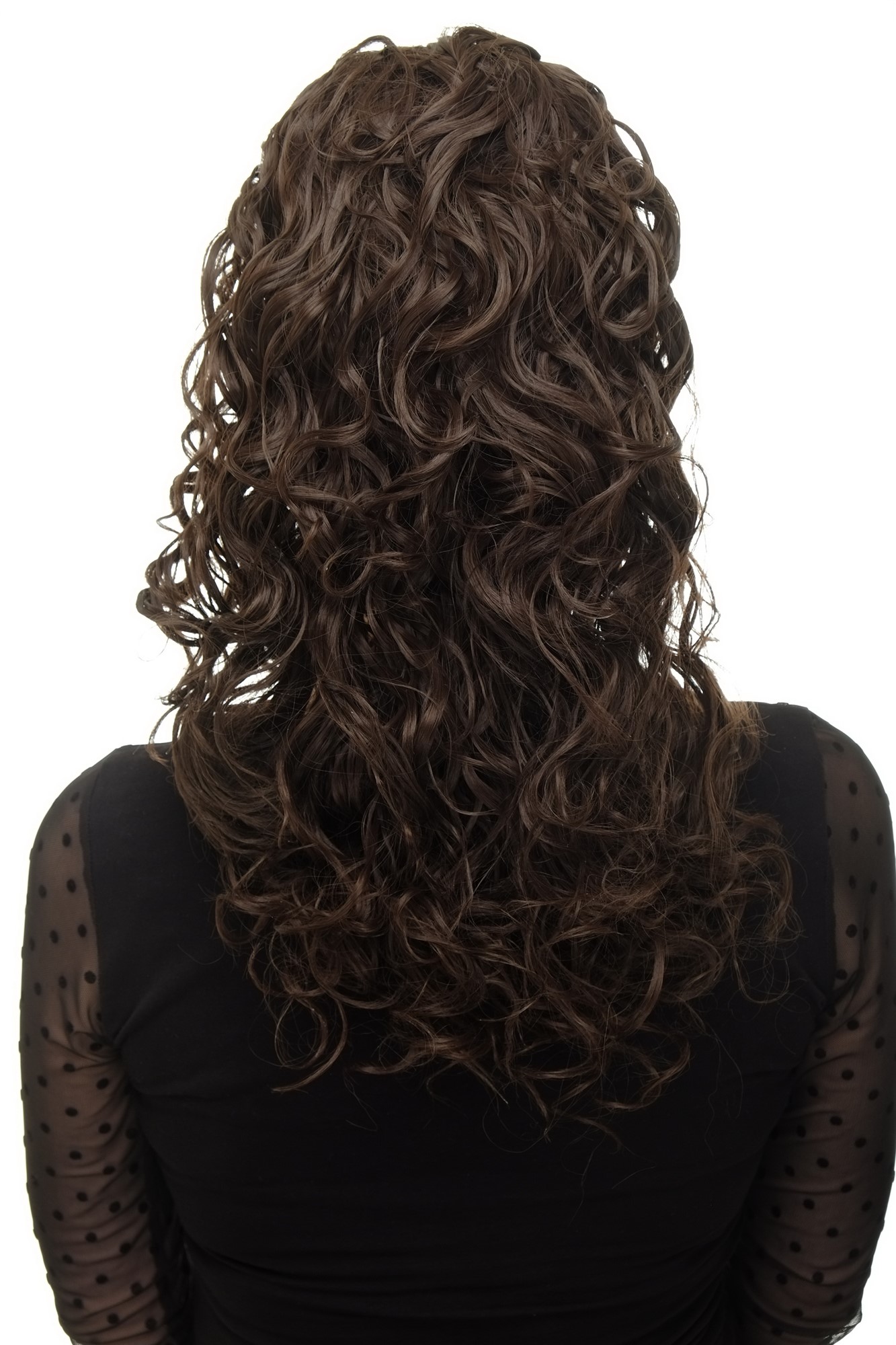 hochwertiges Haarteil 2 Klammern & Gummizug super Volumen Locken Mittelbraun Braun NC002-6, Vorderansicht, WIG ME UP: Ihr Perücken Online Shop lockiges Zopf-Haarteil Mittelbraun 45 cm lang
