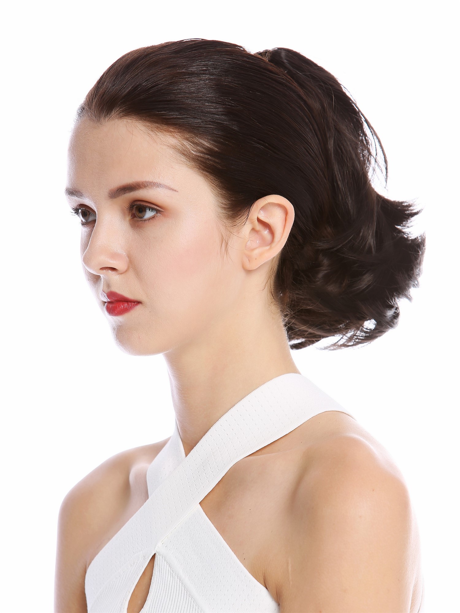 Ponytail Hairpiece Extensions Butterfly Claw Clamp short wavy brown 10" 506, view 3, WIG ME UP: Your Perücken Online Shop Ponytails, medium brown, wavy, short