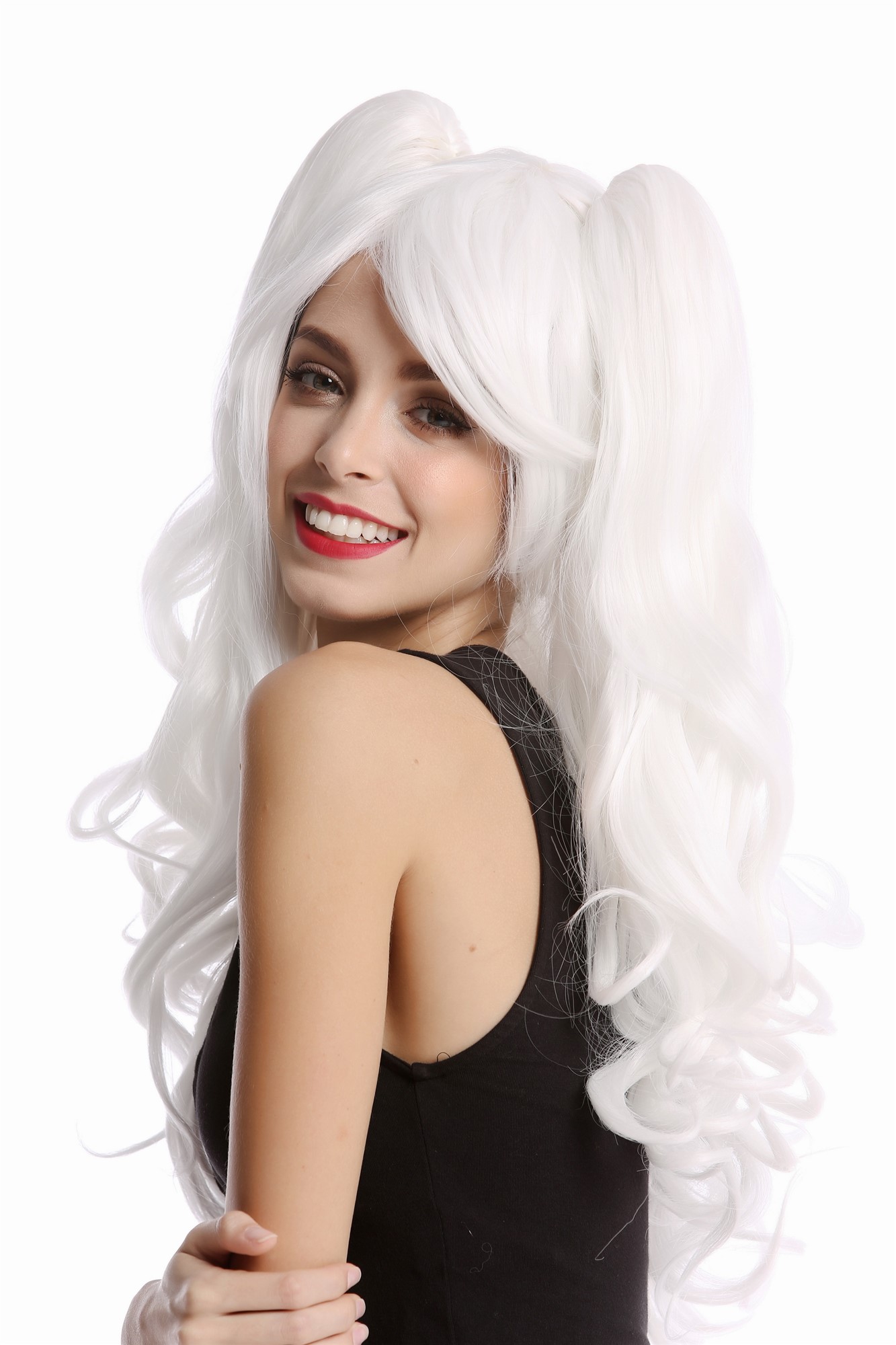hochwertige Qualitätsperücken, Perücke Cosplay 2 Zöpfe weiß YZF-4379-1001, Ansicht 2, WIG ME UP: Ihr Perücken Online Shop wellige Tressen-Perücke Blütenweiß lange Haare für Damen