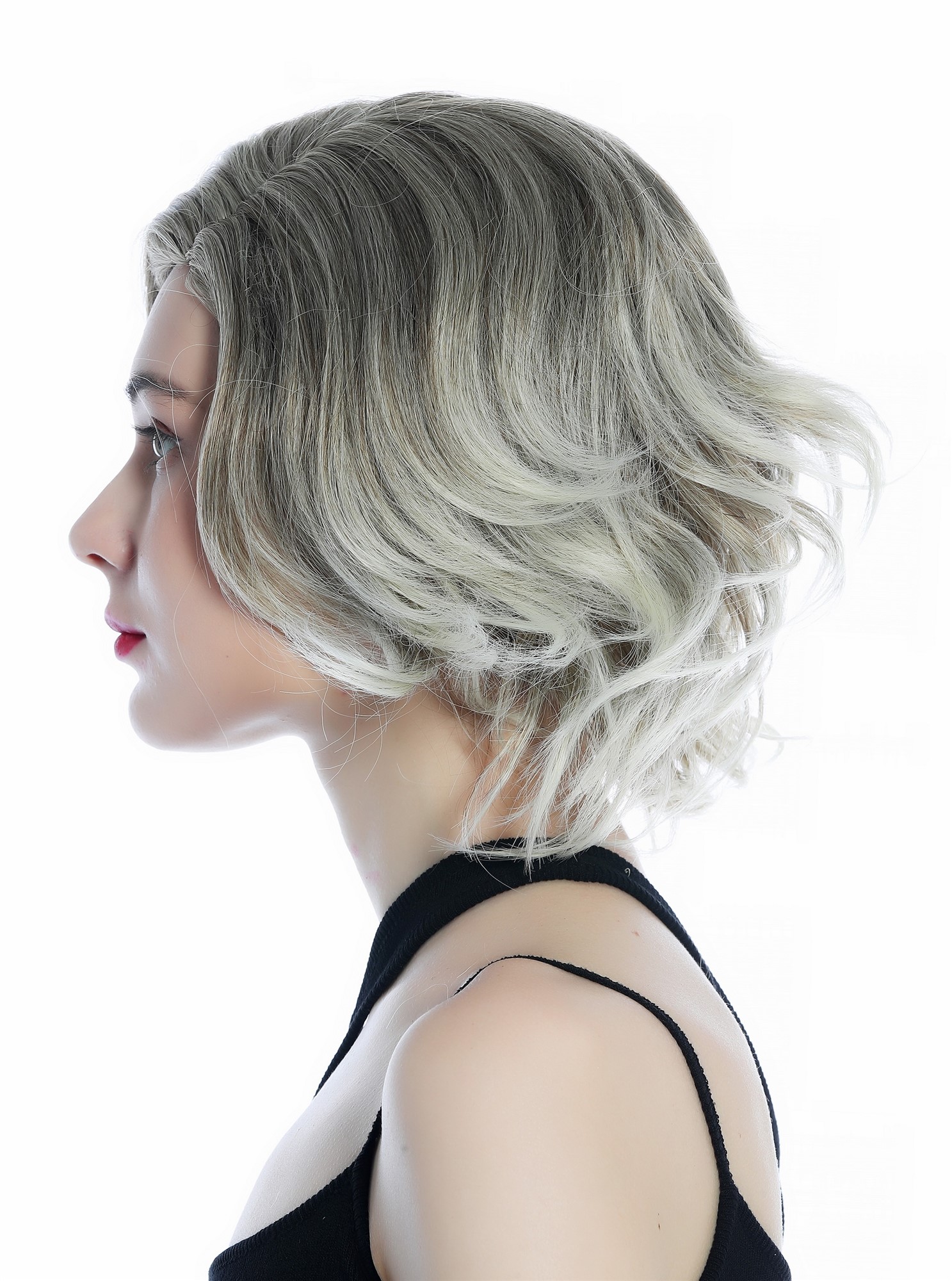 hochwertige Qualitätsperücken, Perücke kurz wild gewellt gescheitelt Scheitel Balayage Hellbraun Hellblond DW3334-10T613, Ansicht 3, WIG ME UP: Ihr Perücken Online Shop wellige Tressen-Perücke mit Kopfhaut-Imitat Matthellbraun mit pearlblonden Strähnen schulterlange Haare für Damen