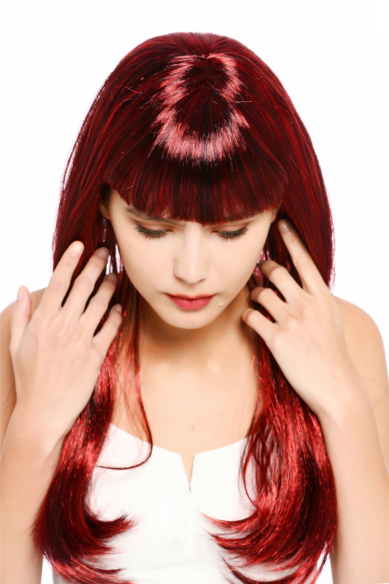 glatte Party-Perücke Dunkelrot, Rot-Schwarz-Mix 60 cm lange Perücke für Damen