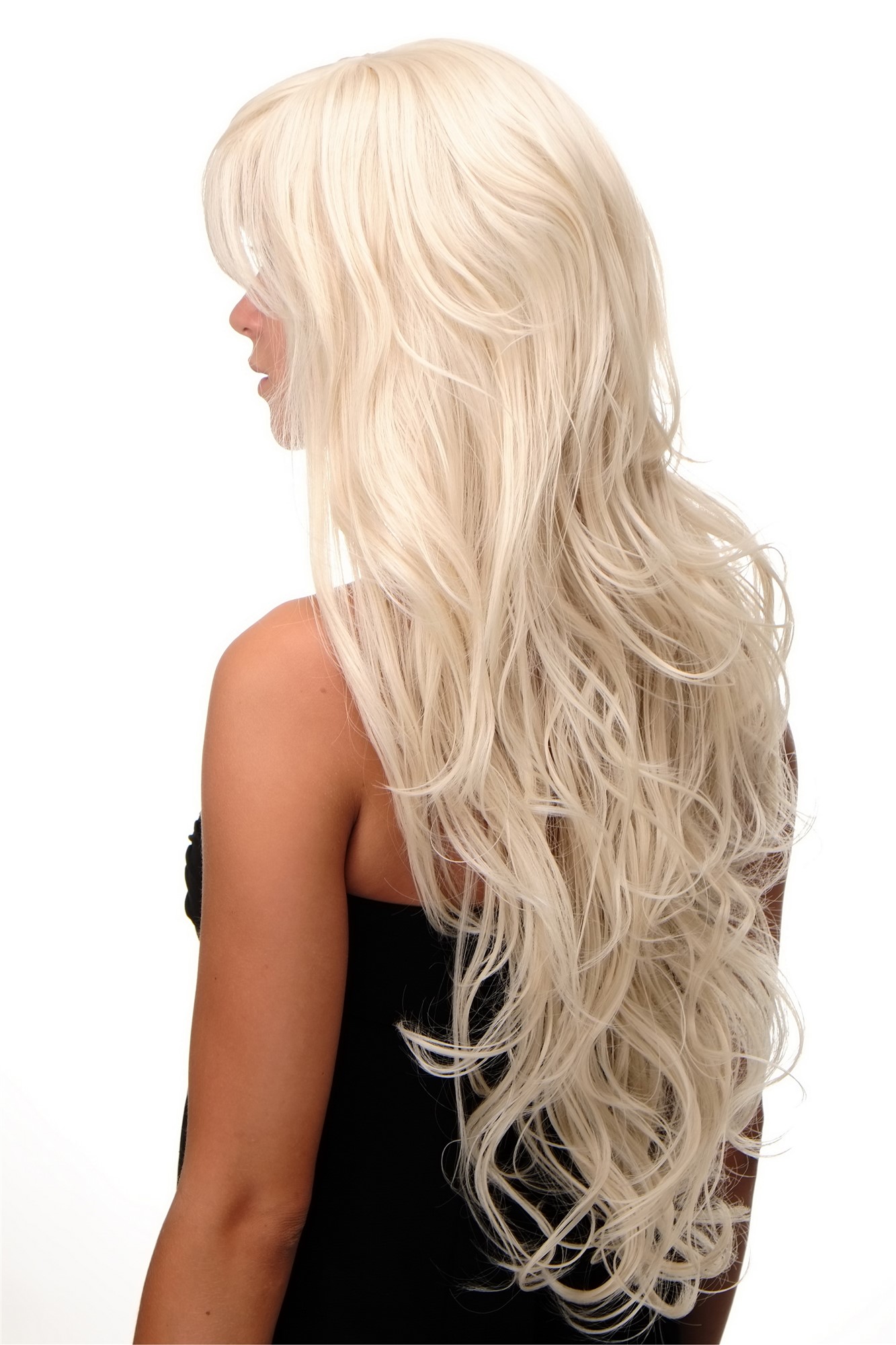 Lady  Wig wavy curly & slightly straggly ends wet-look fringe (for side parting) blond mix, view 2, WIG ME UP: Your Perücken Online Shop Quality Wigs, Ladies, blond mix, wavy, long