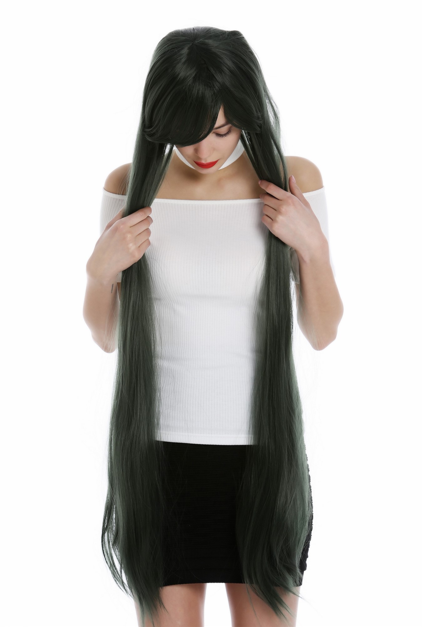 Lady Women Cosplay wig very long sleek look dark green YZF-0826, view 3, WIG ME UP: Your Perücken Online Shop Quality Wigs, Ladies, dark green, straight, very long