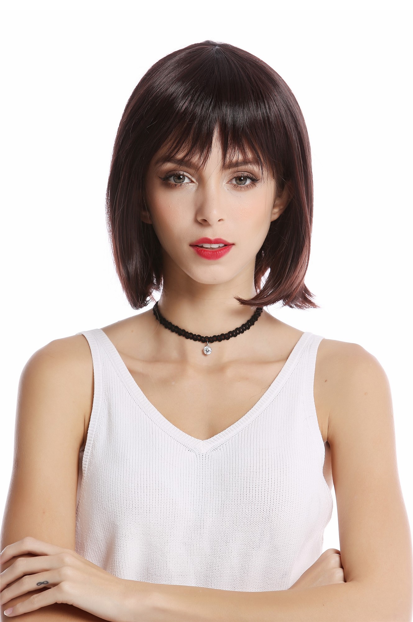 Quality Wigs, Ladies, black-brown-mahogany brown mix, straight, short