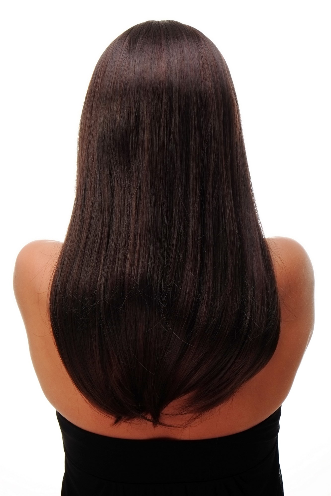 hochwertige Qualitätsperücken, Damen Perücke lang glatt Mittelscheitel Schwarzbraun-Mahagonibraun-Mix SA-151-2T33, Ansicht 4, WIG ME UP: Ihr Perücken Online Shop glatte Tressen-Perücke mit Kopfhaut-Imitat Braun lange Haare für Damen