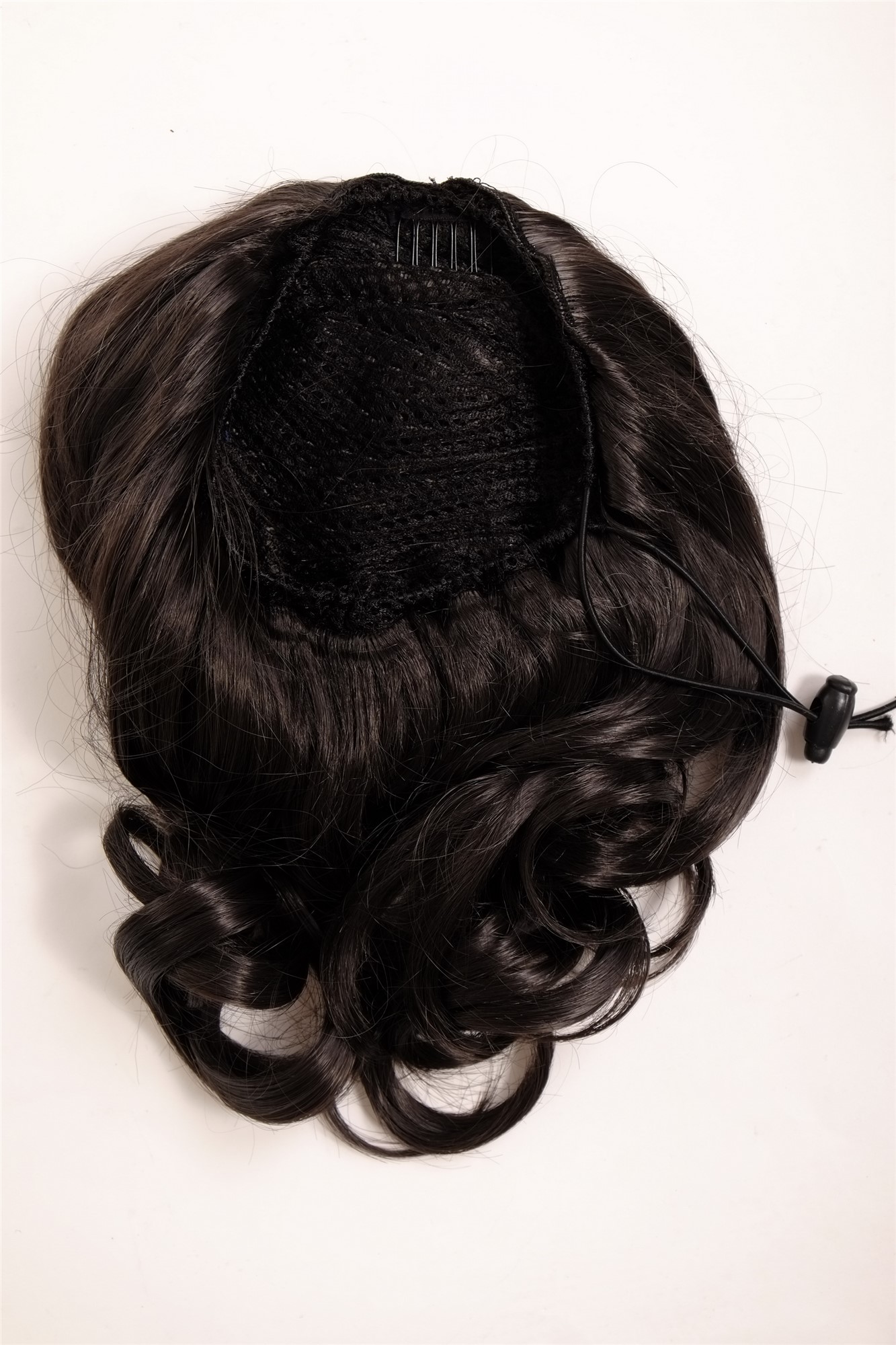 hochwertiges Haarteil gewellt halblang 1 Kamm + Gummizug Dunkelbraun Modell: JL-3023, Ansicht 4, WIG ME UP: Ihr Perücken Online Shop welliges Zopf-Haarteil Dunkelbraun 35 cm lang