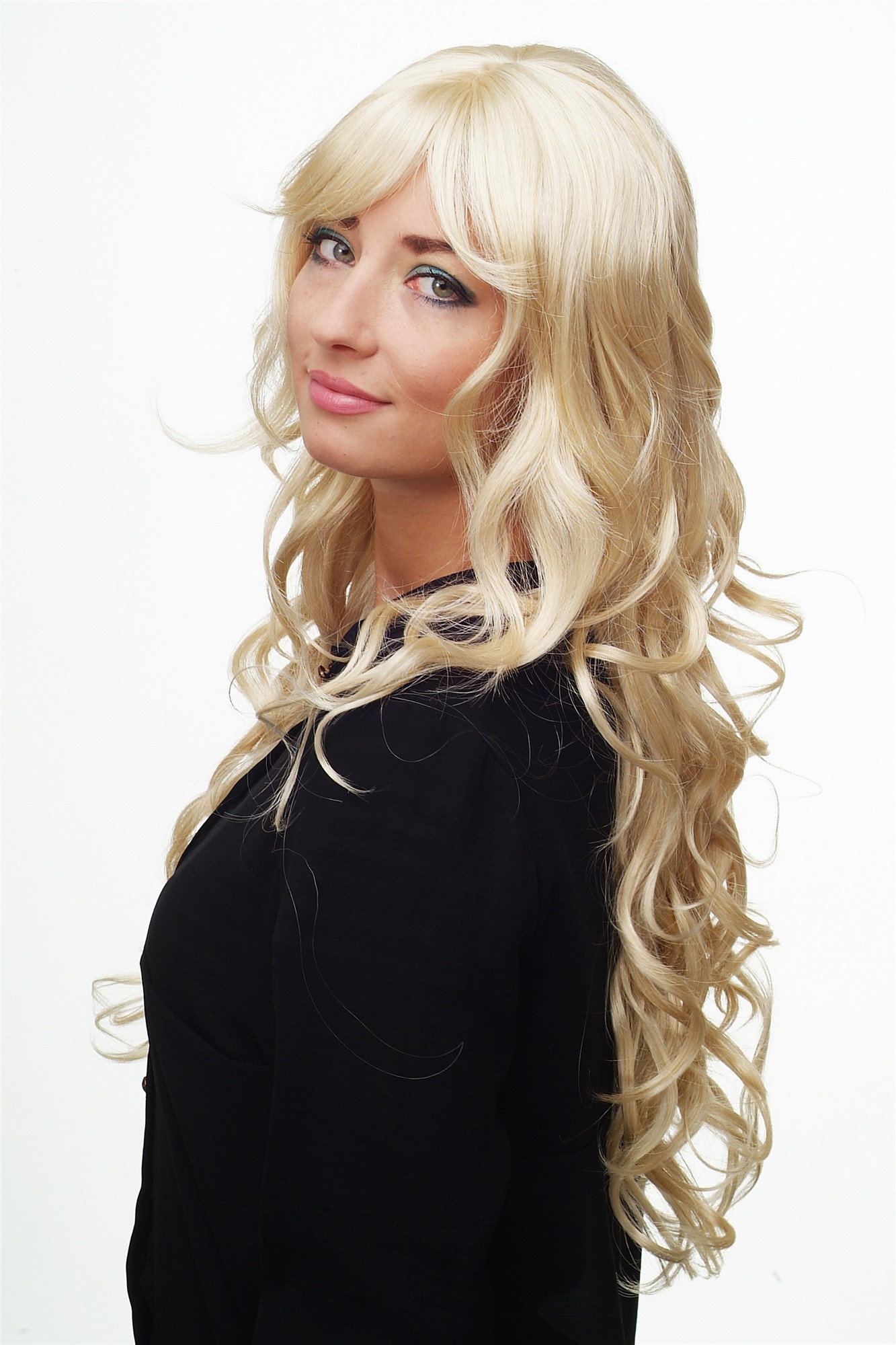 hochwertige Qualitätsperücken, Perücke lang wallendes Haar wellig leicht lockig Hell-Goldblond-Mix 9204S-LG26, Ansicht 2, WIG ME UP: Ihr Perücken Online Shop lockige Tressen-Perücke mit Kopfhaut-Imitat Hellblond-Goldblond-Mix lange Haare für Damen
