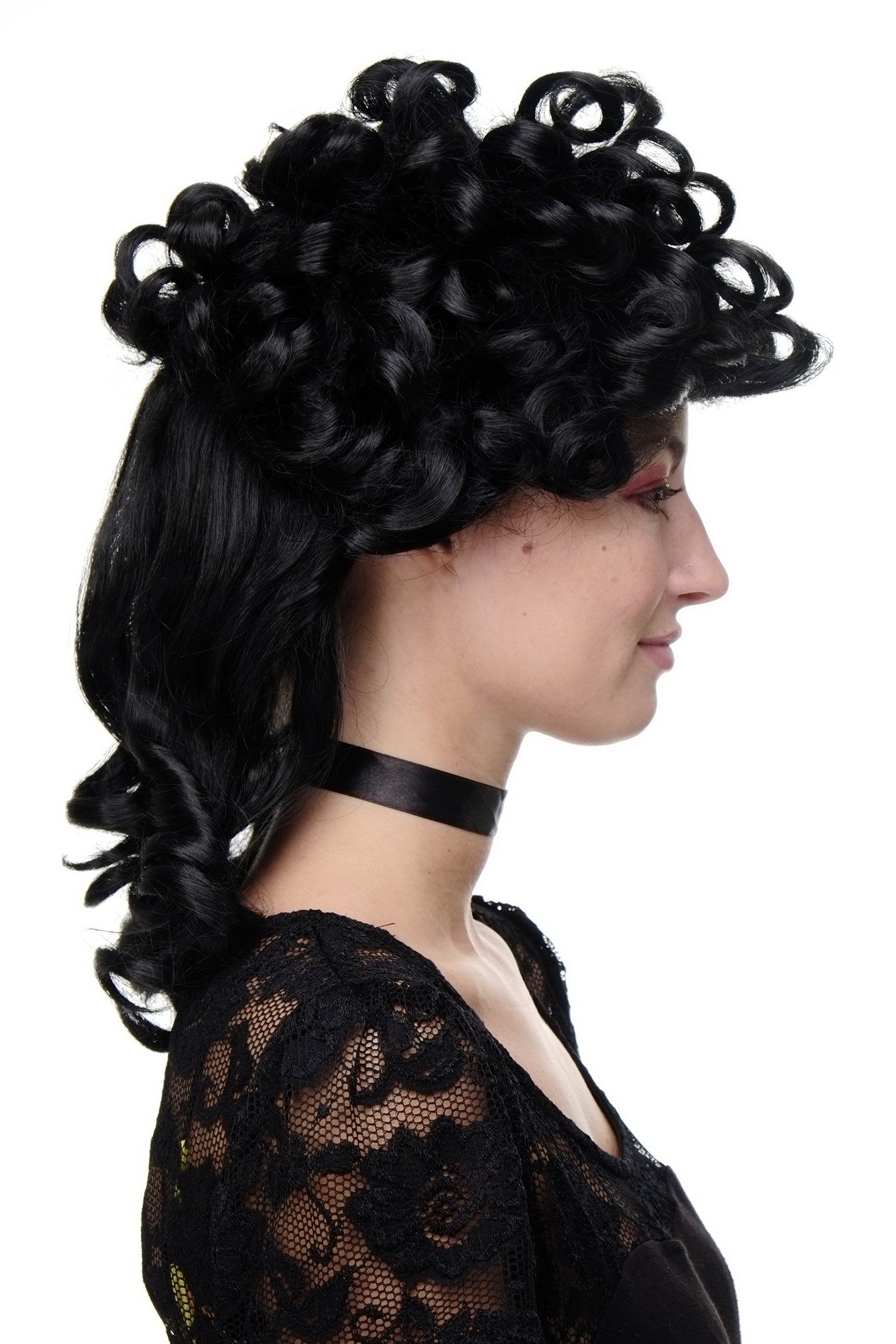 Lady  Wig Cosplay Theatre Renaissance Baroque Rococo Marie Antoinette curls curly black, view 3, WIG ME UP: Your Perücken Online Shop Quality Wigs, Ladies, Black, curled, shoulder-length