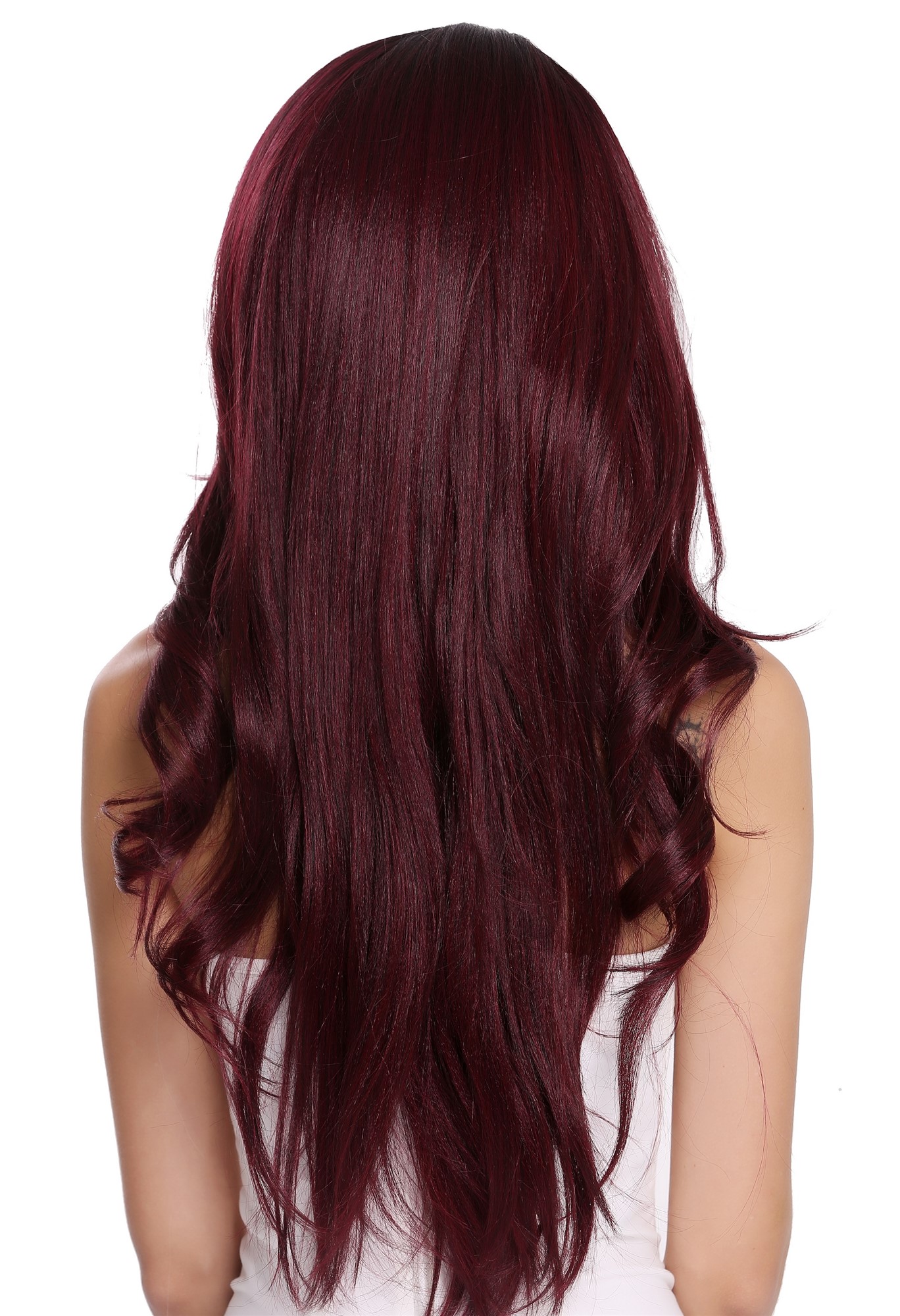 hochwertige Qualitätsperücken, Perücke Lang Gewellt Scheitel Schwarz Rot RGF-5904LD-DR1B/BG, Ansicht 4, WIG ME UP: Ihr Perücken Online Shop wellige Tressen-Perücke mit Kopfhaut-Imitat Schwarz-Auberginerot lange Haare für Damen