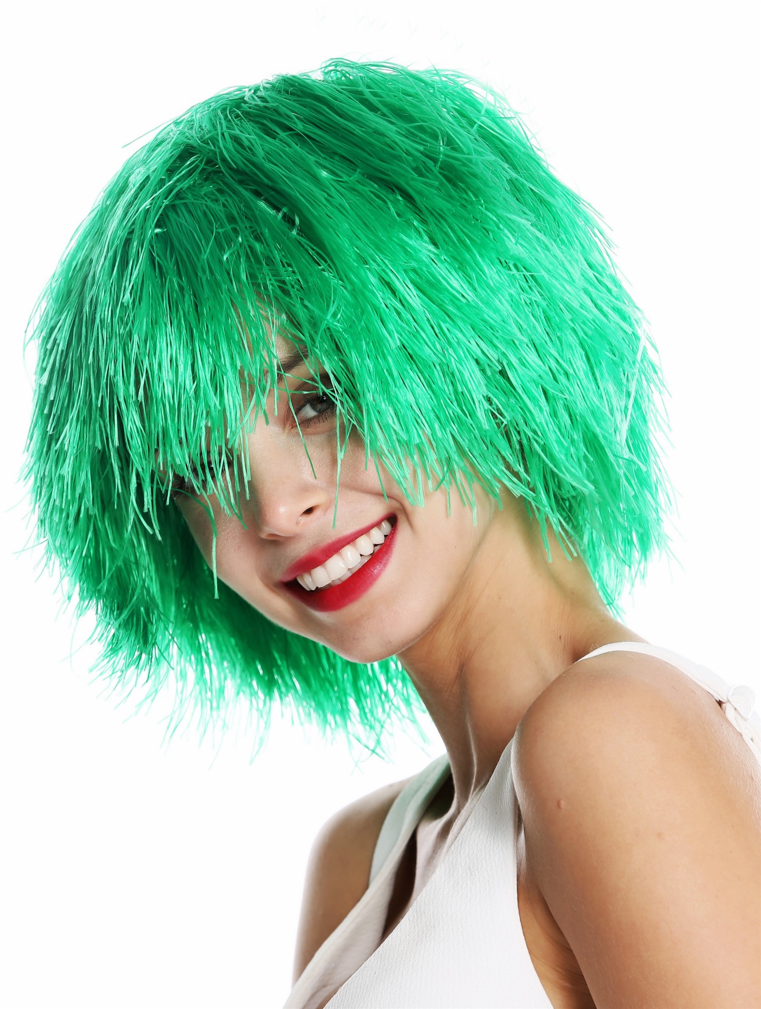 Party Wig, Unisex, grass green, wavy, short