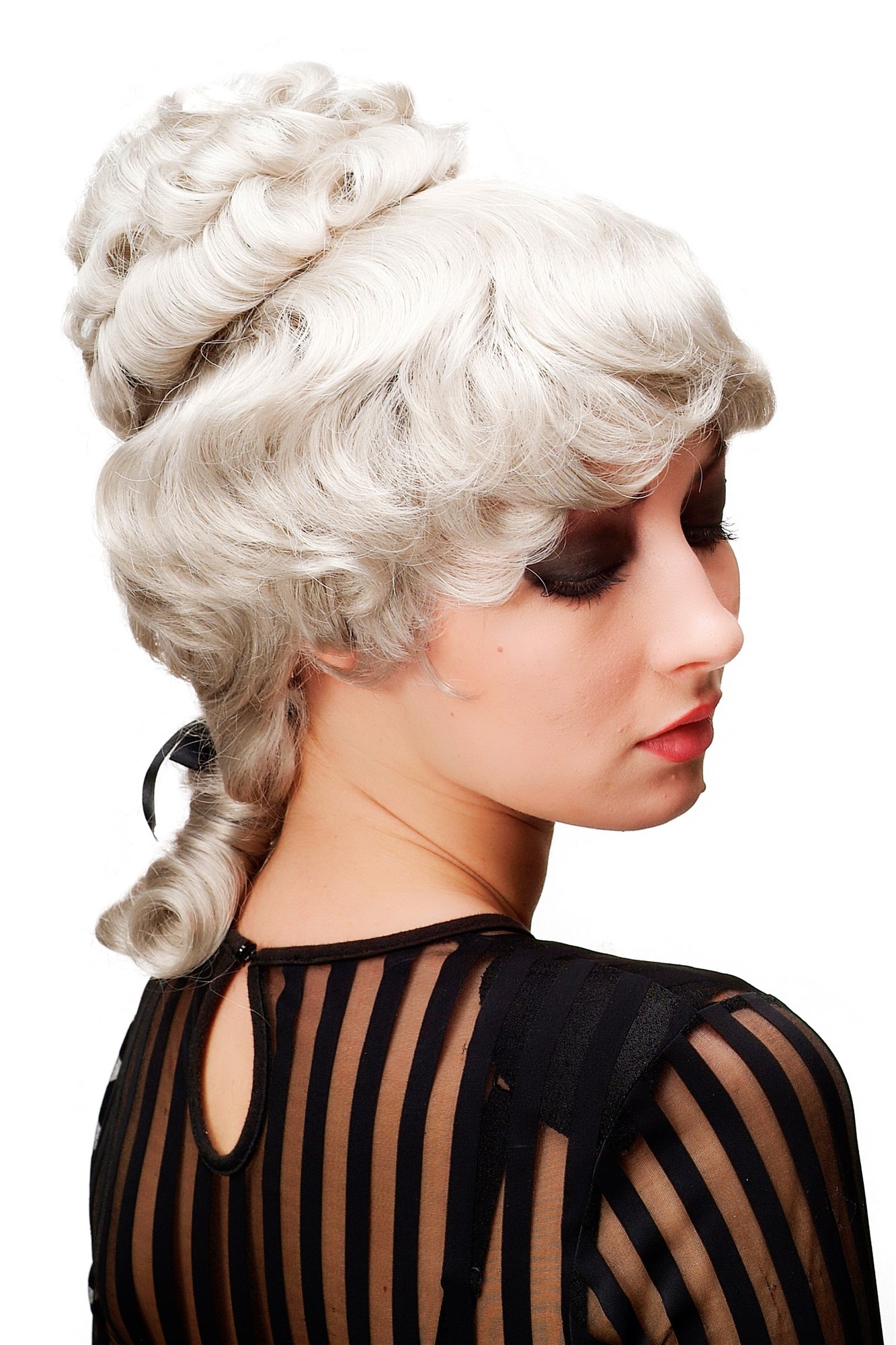 hochwertige Qualitätsperücken, Perücke Turmfrisur Barock Grau L.COLONIAL.Lady-101, Ansicht 4, WIG ME UP: Ihr Perücken Online Shop lockige Tressen-Perücke Grau schulterlange Haare für Damen