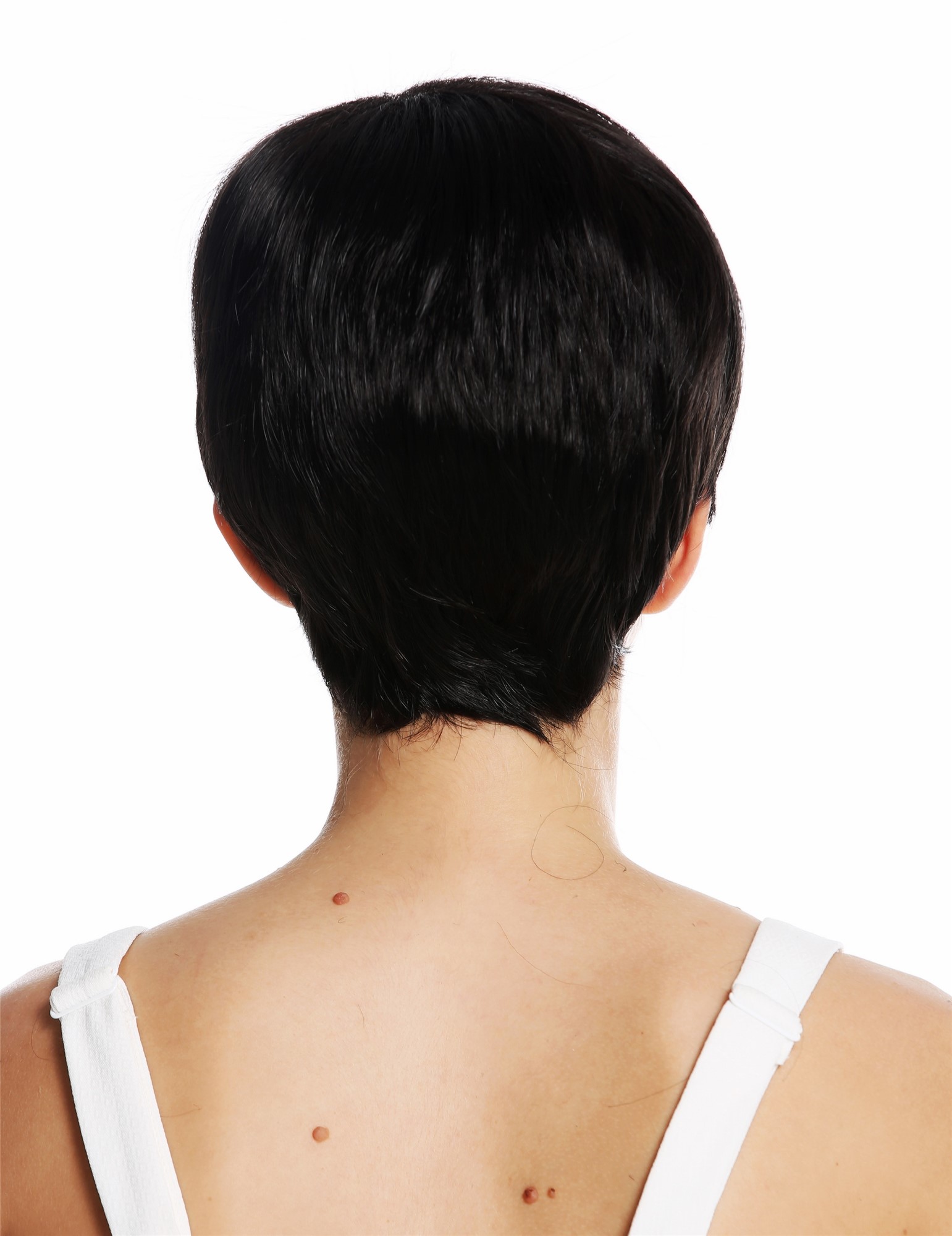 hochwertige Qualitätsperücken, Perücke kurz burschikos Schwarzbraun VK-32-2, Ansicht 4, WIG ME UP: Ihr Perücken Online Shop glatte Tressen-Perücke Schwarzbraun kurze Haare für Damen