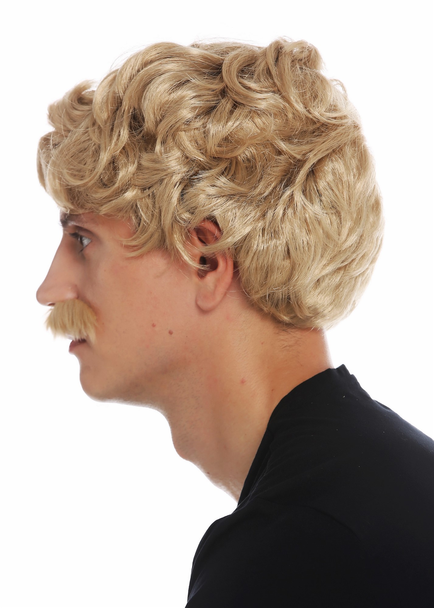 günstige Party Perücke, Perücke Schnauzbart kurz wellig blond 69089-ZA82A, Ansicht 3, WIG ME UP: Ihr Perücken Online Shop wellige Party Perücke Karamellblond kurze Haare für Herren
