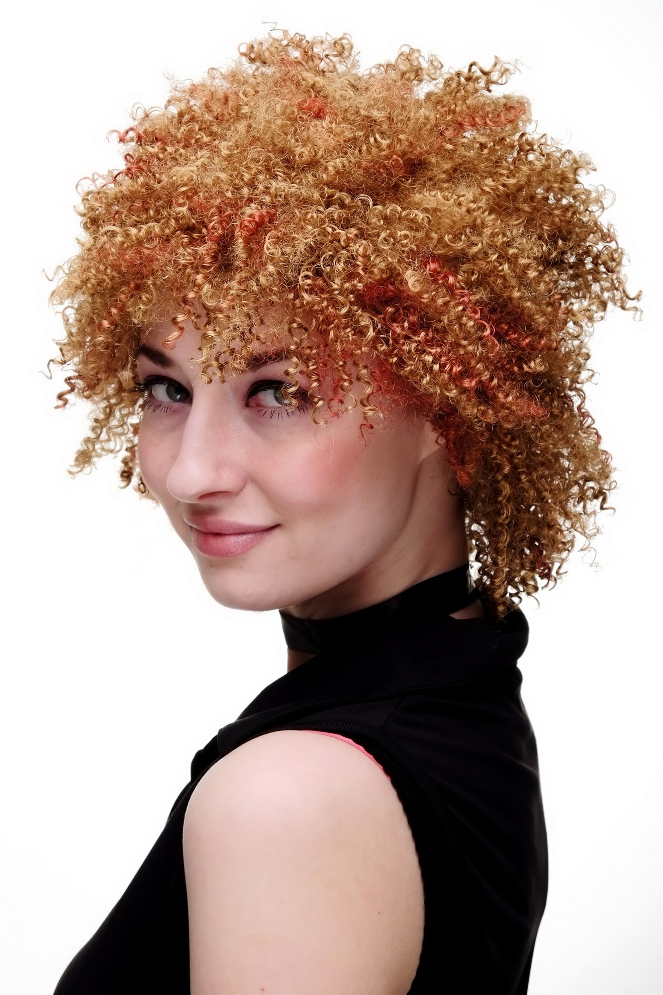 hochwertige Qualitätsperücken, Perücke krause Locken Afro A4001L-26H137, Ansicht 2, WIG ME UP: Ihr Perücken Online Shop lockige Tressen-Perücke Lichtblond-Feuerrot-Mix kurze Haare für Damen
