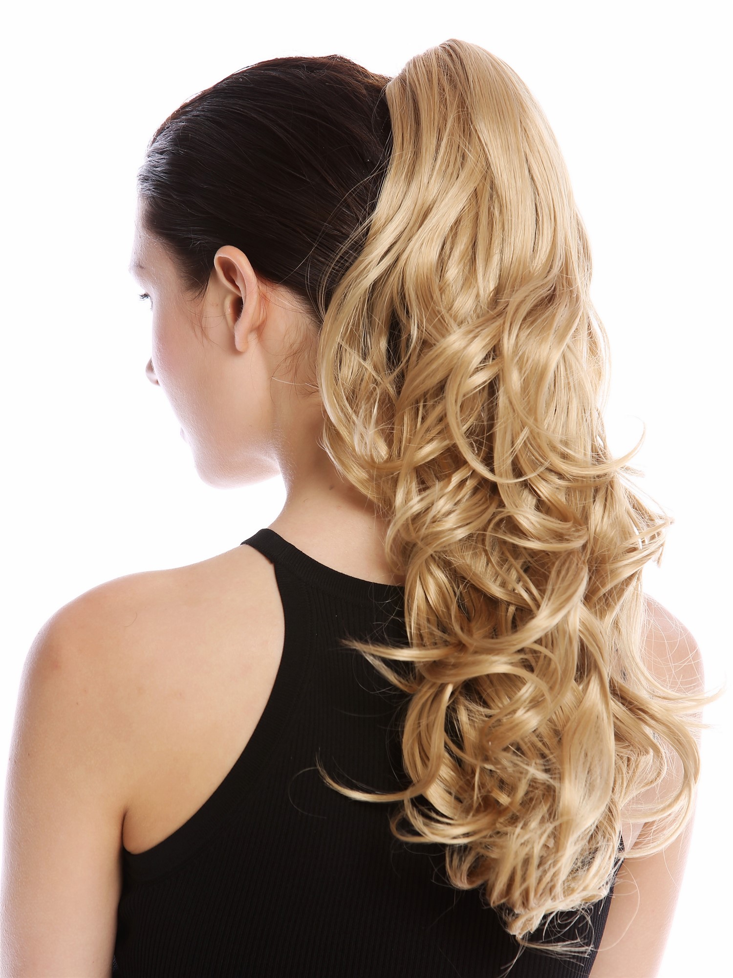 Ponytail Hairpiece Claw Grip Clamp long slightly curled gold blonde 17" SP-31, front view, WIG ME UP: Your Perücken Online Shop Ponytails, golden blonde, curled, shoulder-length