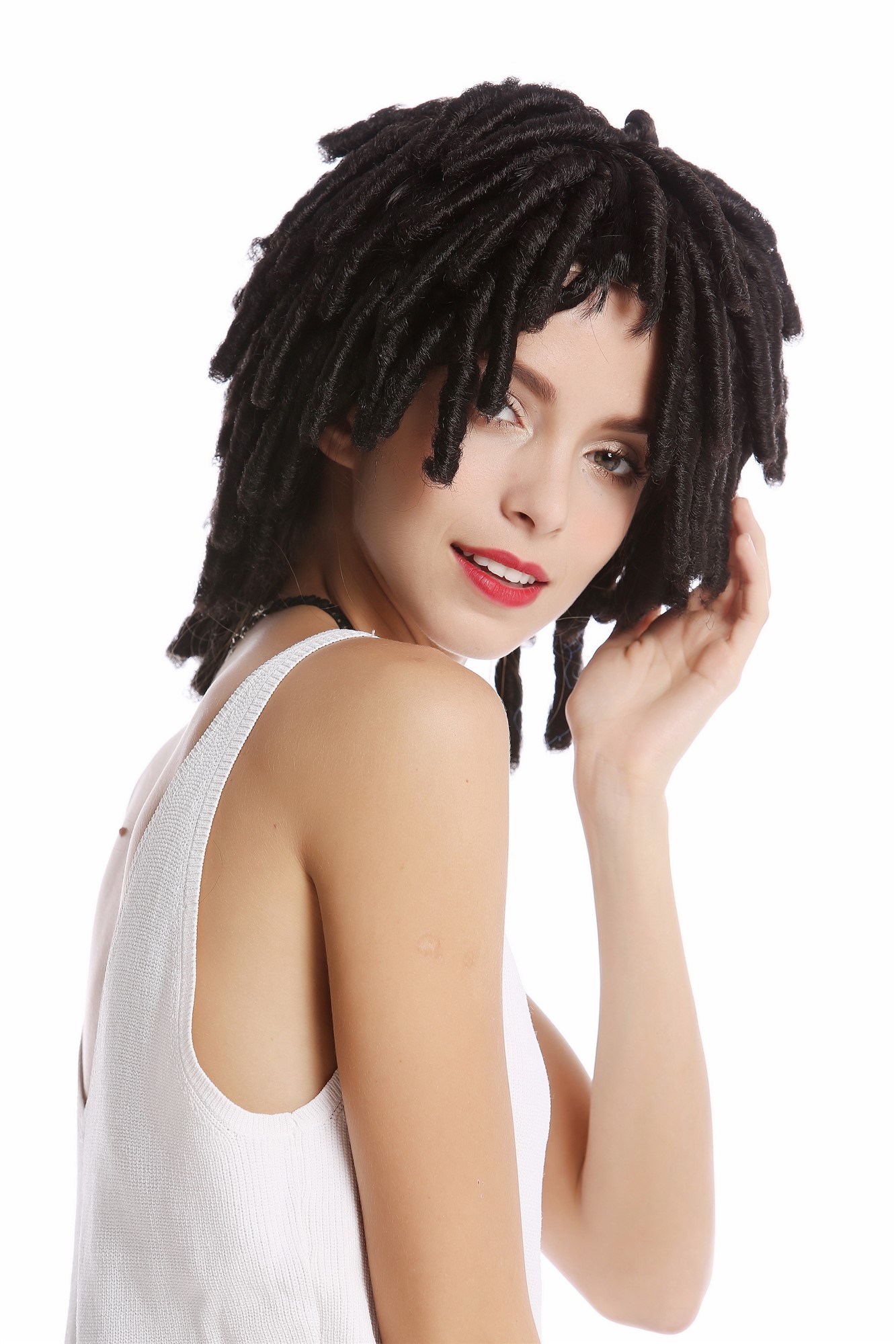 DH1110-ZA1 Wig Men Ladies Halloween Afro Caribbean style ringlets curls rasta volume brown, view 4, WIG ME UP: Your Perücken Online Shop Party Wig, Unisex, Brown, curled, short