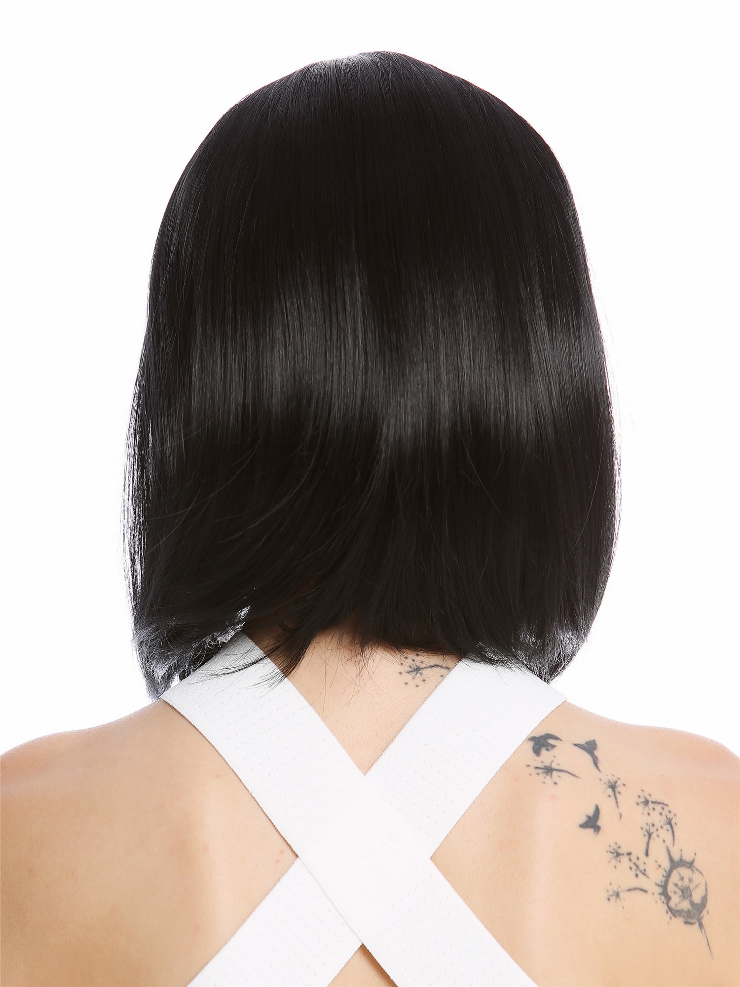 hochwertige Qualitätsperücken, Perücke Longbob Mittelscheitel Schwarz YZF-4356-1, Ansicht 4, WIG ME UP: Ihr Perücken Online Shop glatte Tressen-Perücke Schwarz kurze Haare für Damen