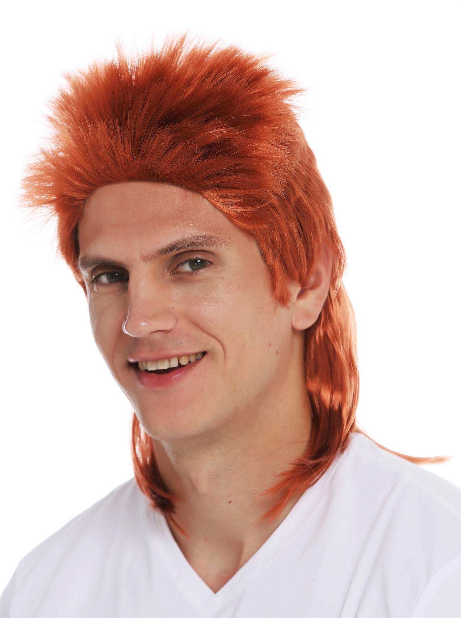günstige Party Perücke, Perücke 80er Proll Igel Vokuhila Kupferrot 31910-FR14B, Ansicht 3, WIG ME UP: Ihr Perücken Online Shop glatte Party Perücke Hennarot schulterlange Haare für Herren