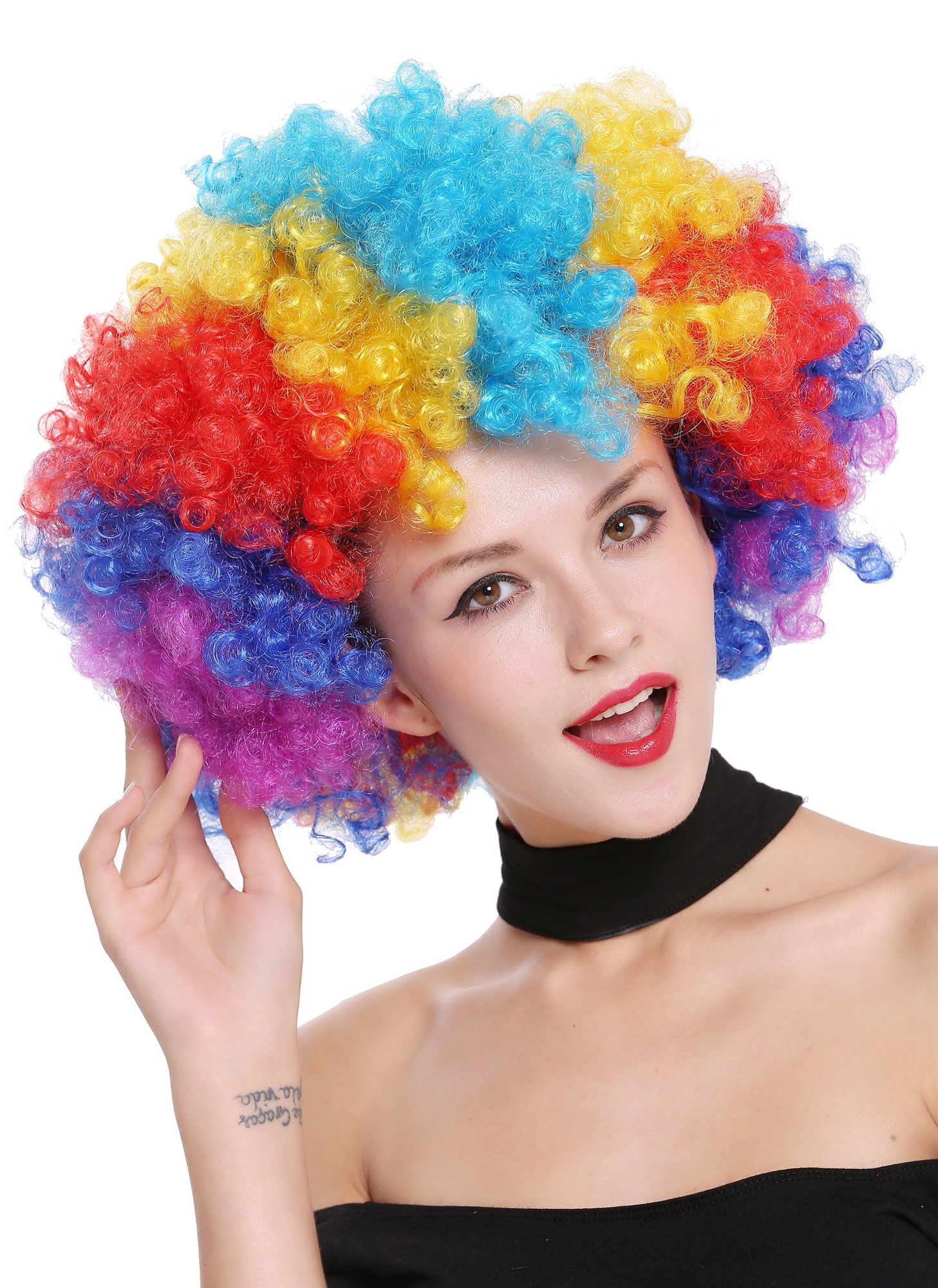 günstige Party Perücke, Regenbogen Bunte Afro Perücke Clown PW0011-PC40/PC2B/PC13/PC3/PC51, Ansicht 2, WIG ME UP: Ihr Perücken Online Shop lockige Party Perücke Mehrfarbig kurze Haare Unisex
