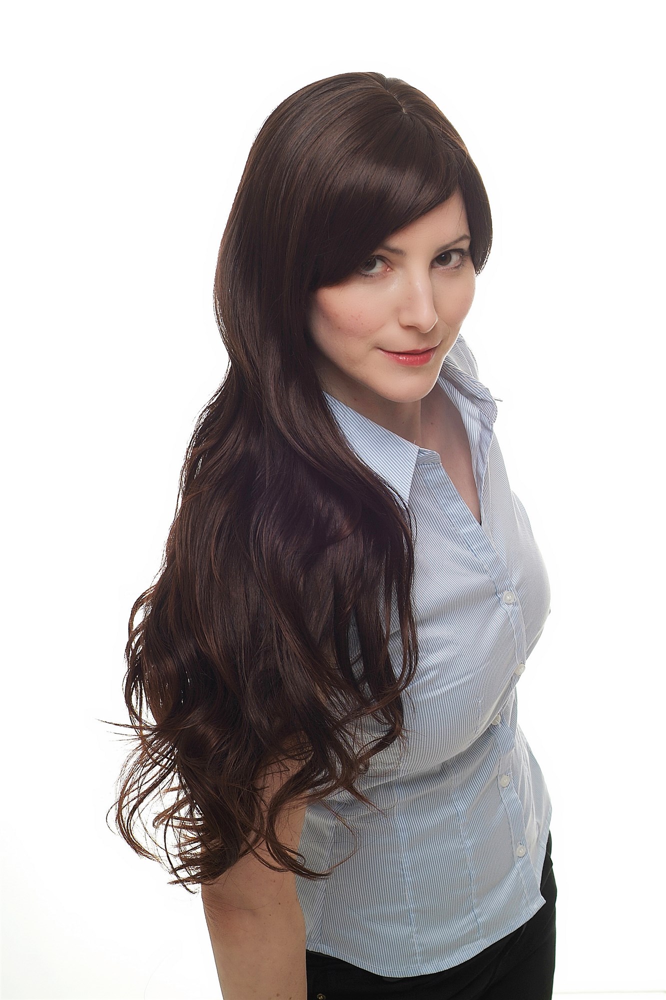 hochwertige Qualitätsperücken, Perücke Mahagoni gewellt Scheitel H9562-2T33, Ansicht 5, WIG ME UP: Ihr Perücken Online Shop wellige Tressen-Perücke mit Kopfhaut-Imitat Braun sehr lange Haare für Damen